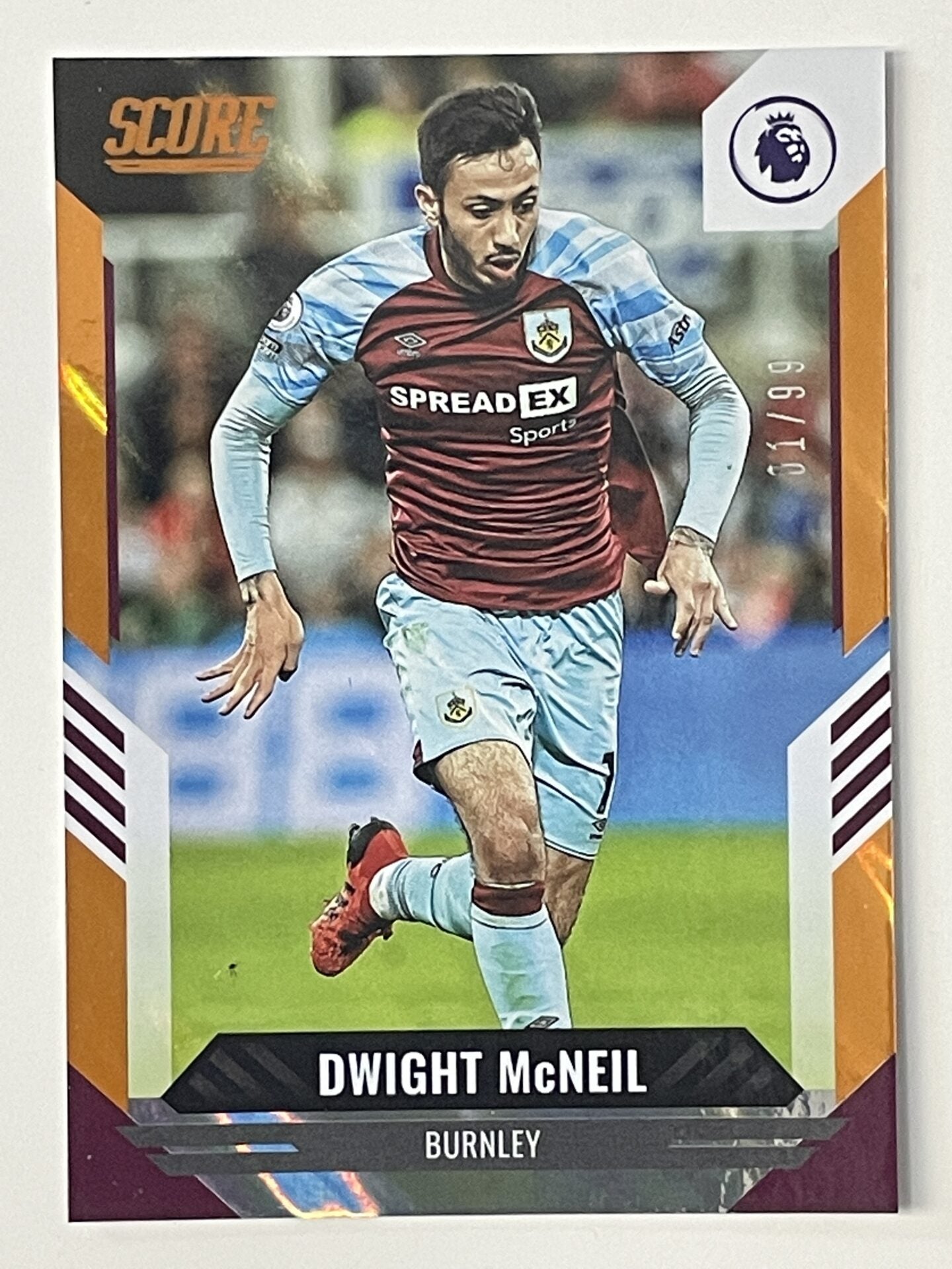 Dwight McNeil Burnley Base Orange Lava Parallel Panini Premier League Score 2021 2022