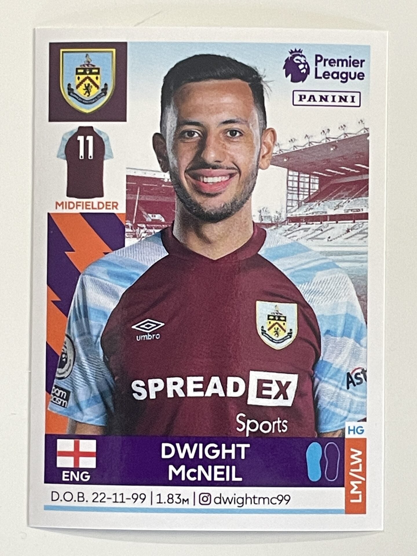 Dwight McNeil Burnley Panini Premier League 2022 Football Sticker