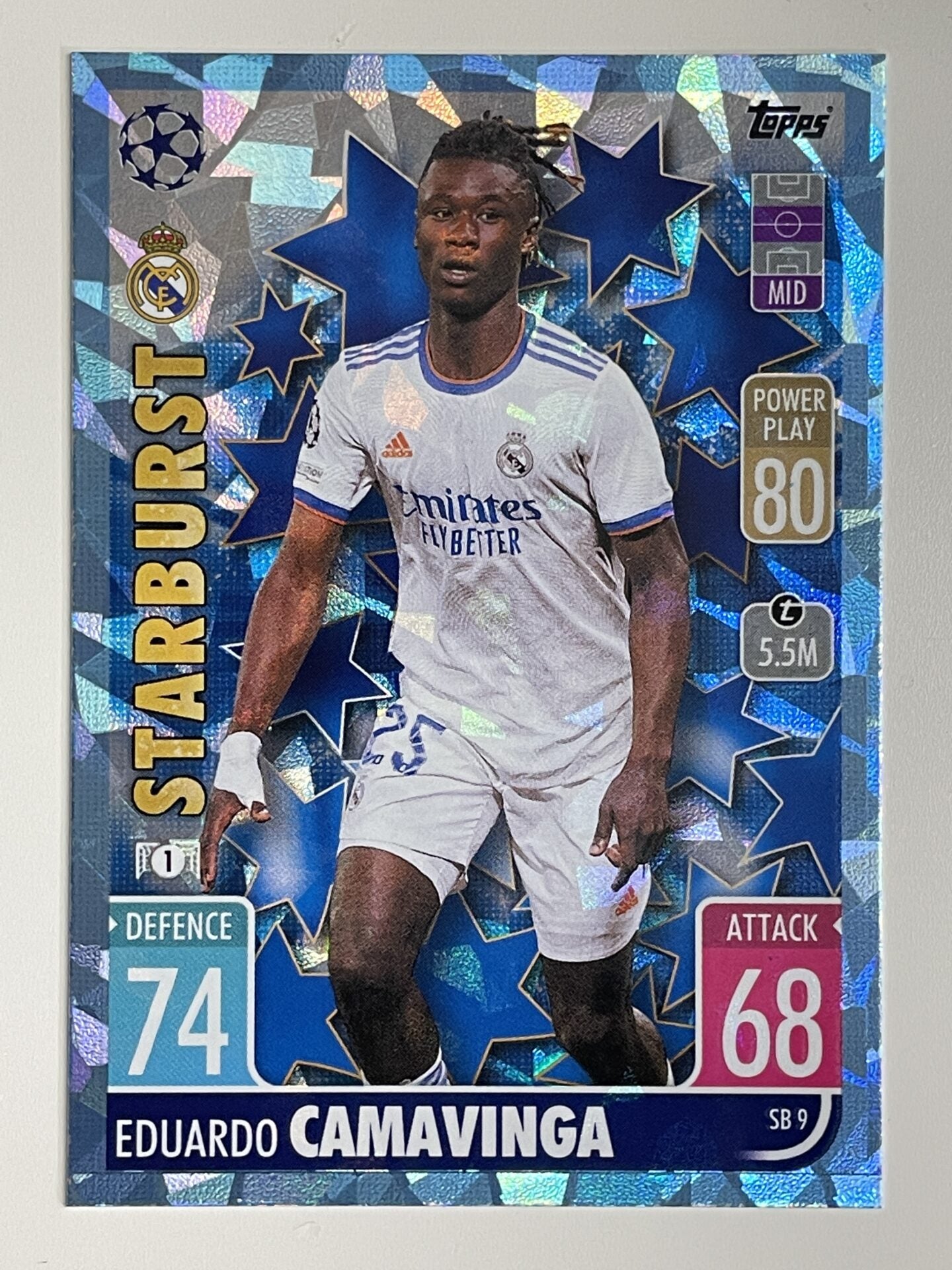 Eduardo Camavinga Real Madrid Starburst Crystal Foil Parallel Topps Match Attax Extra 2021:22 Champions League Card