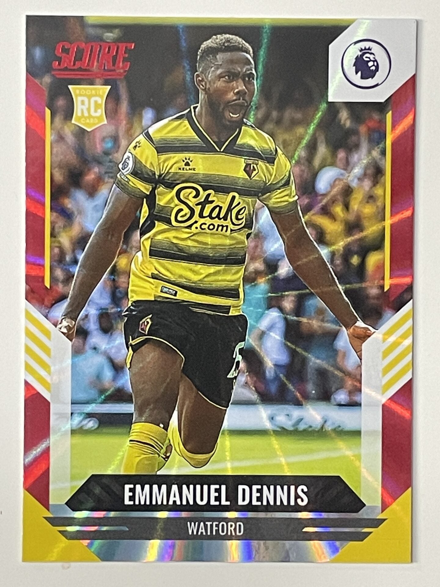 Emmanuel Dennis Watford Base Red Laser Parallel Panini Premier League Score 2021 2022