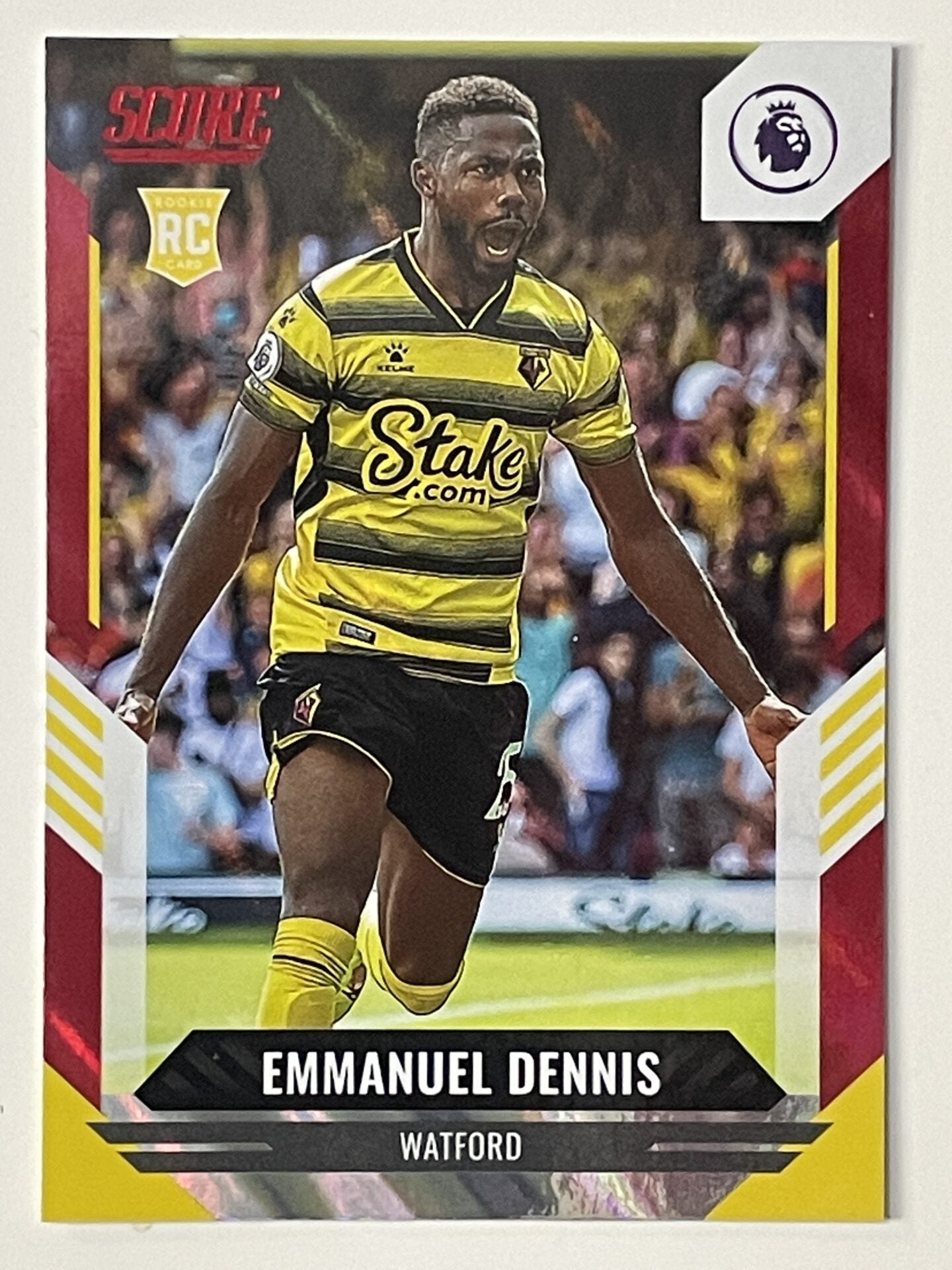 Emmanuel Dennis Watford Base Red Lava Parallel Panini Premier League Score 2021 2022