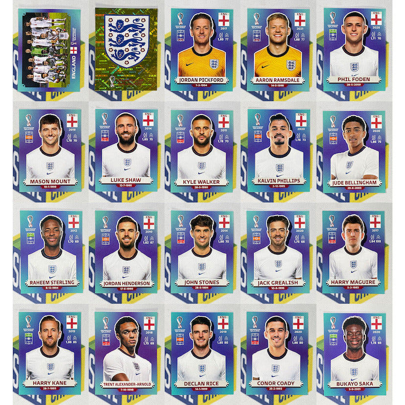 England Team Set Panini World Cup 2022 Qatar Stickers