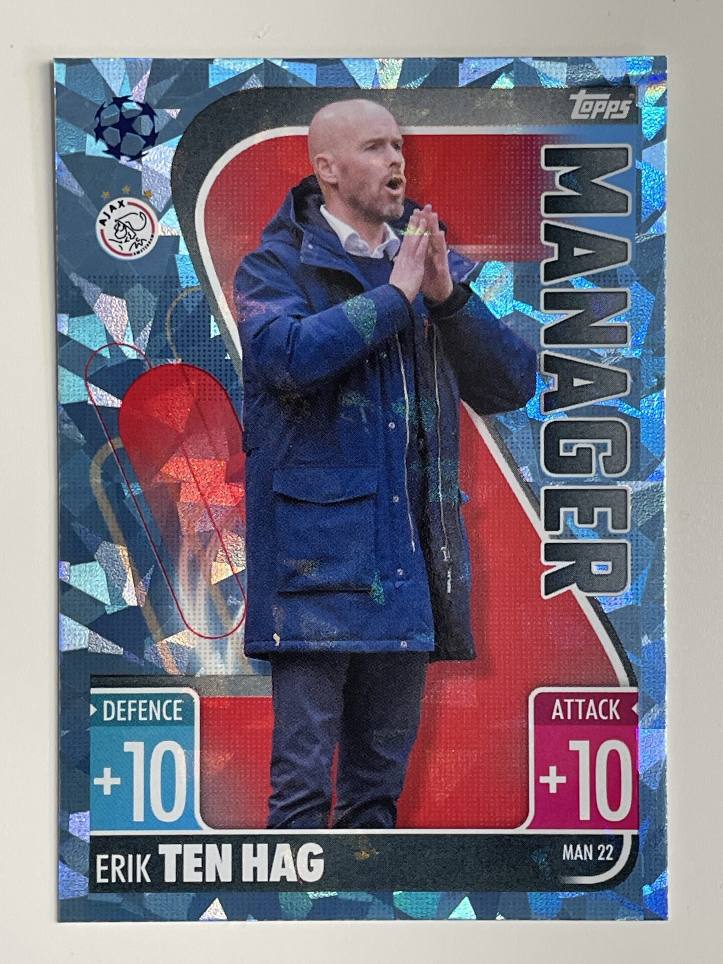 Erik Ten Hag Ajax Manager Crystal Foil Parallel Topps Match Attax Extra 2021:22 Champions League Card