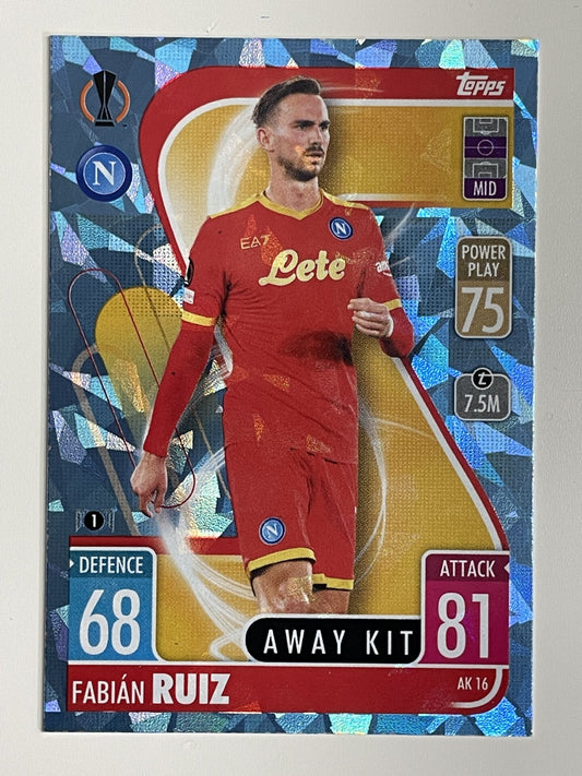 Fabian Ruiz Napoli Away Kit Crystal Foil Parallel Topps Match Attax Extra 2021:22 Champions League Card