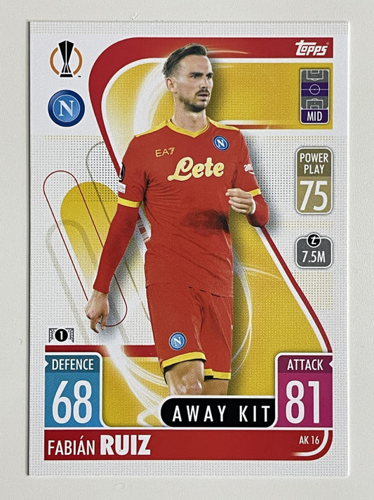 Fabian Ruiz Napoli Away Kit Topps Match Attax Extra 2021:22 Champions League Card