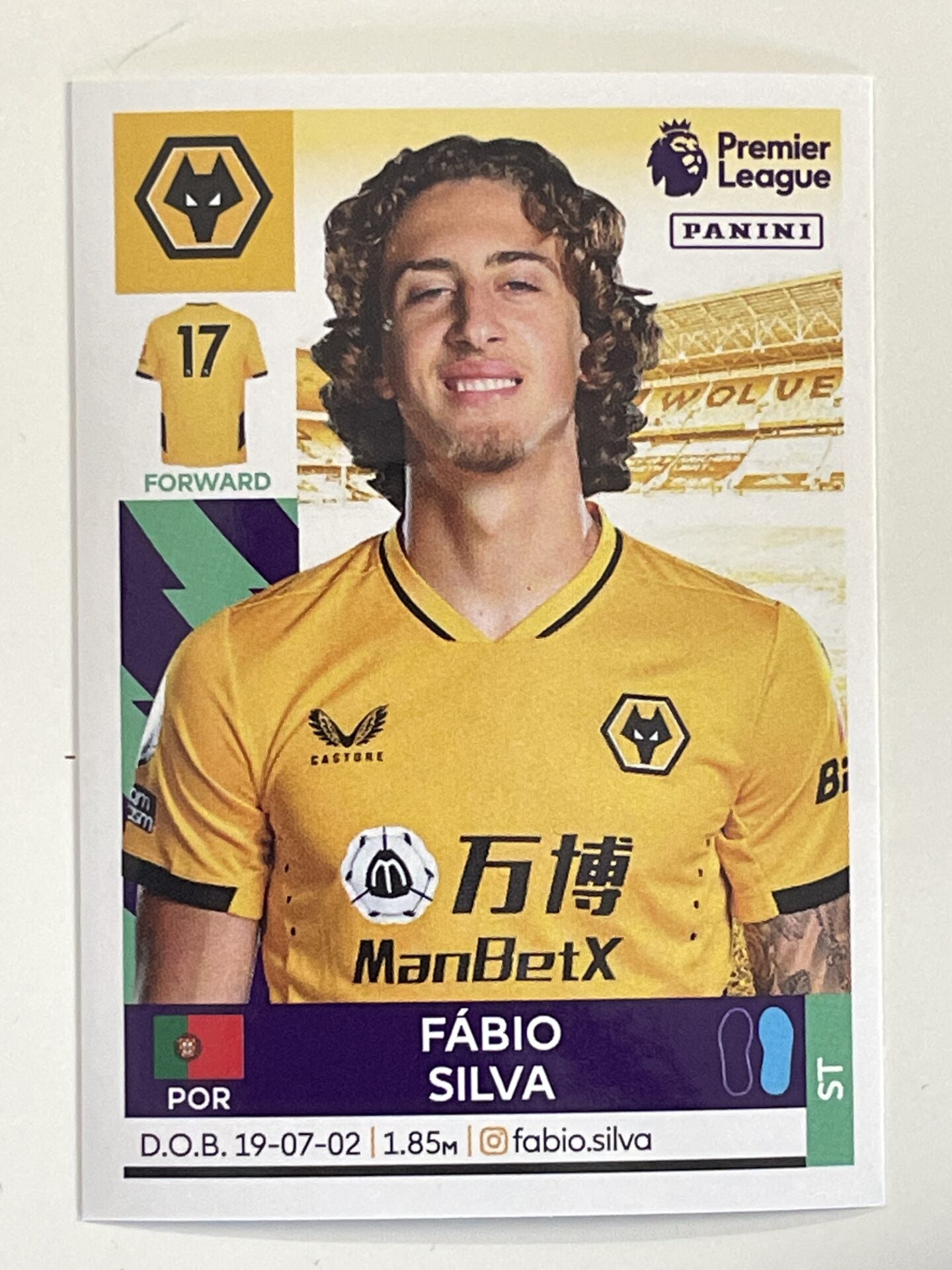 Fabio Silva Wolves Panini Premier League 2022 Football Sticker