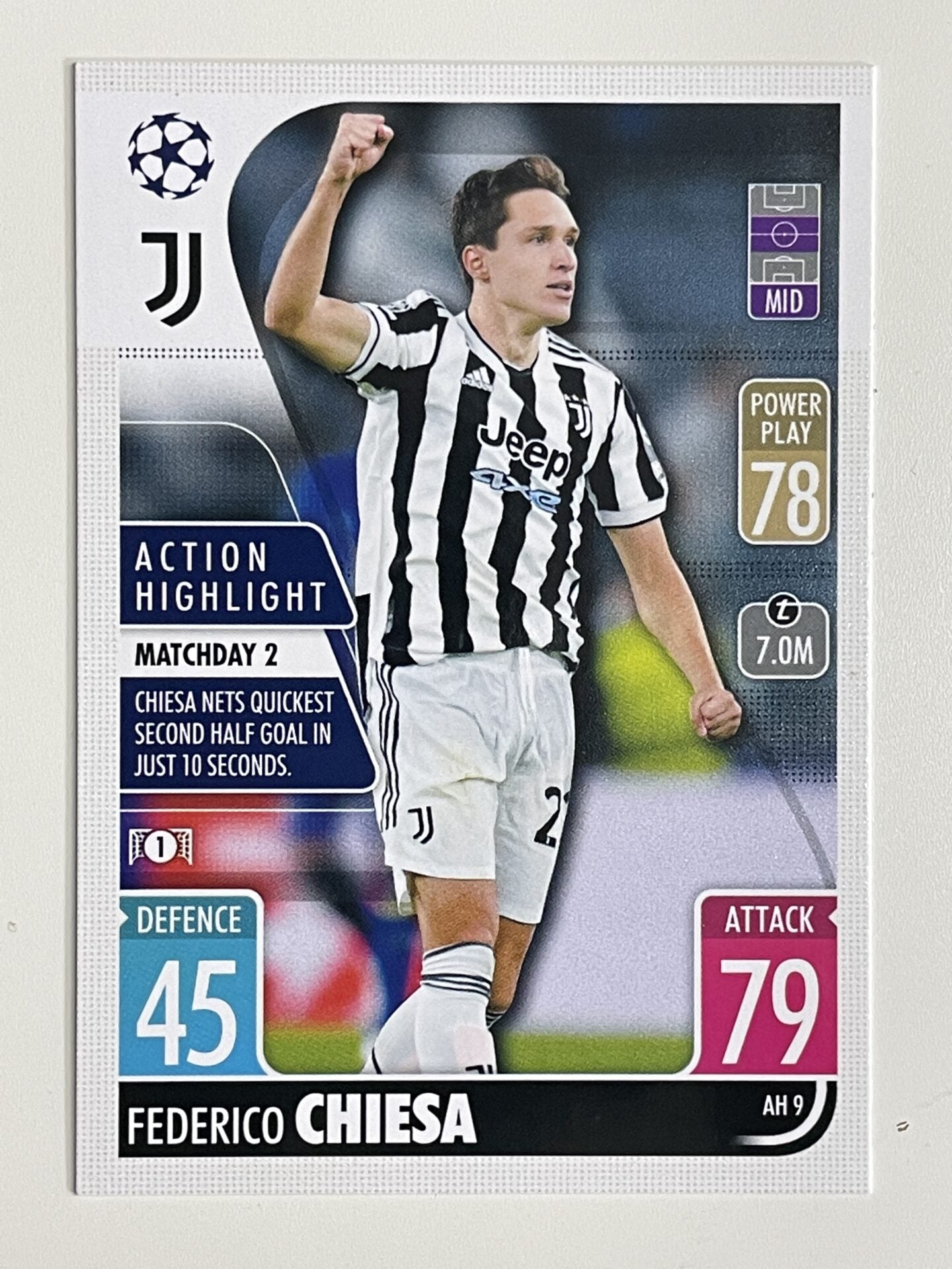 Federico Chiesa Juventus Action Highlight Topps Match Attax Extra 2021:22 Champions League Card