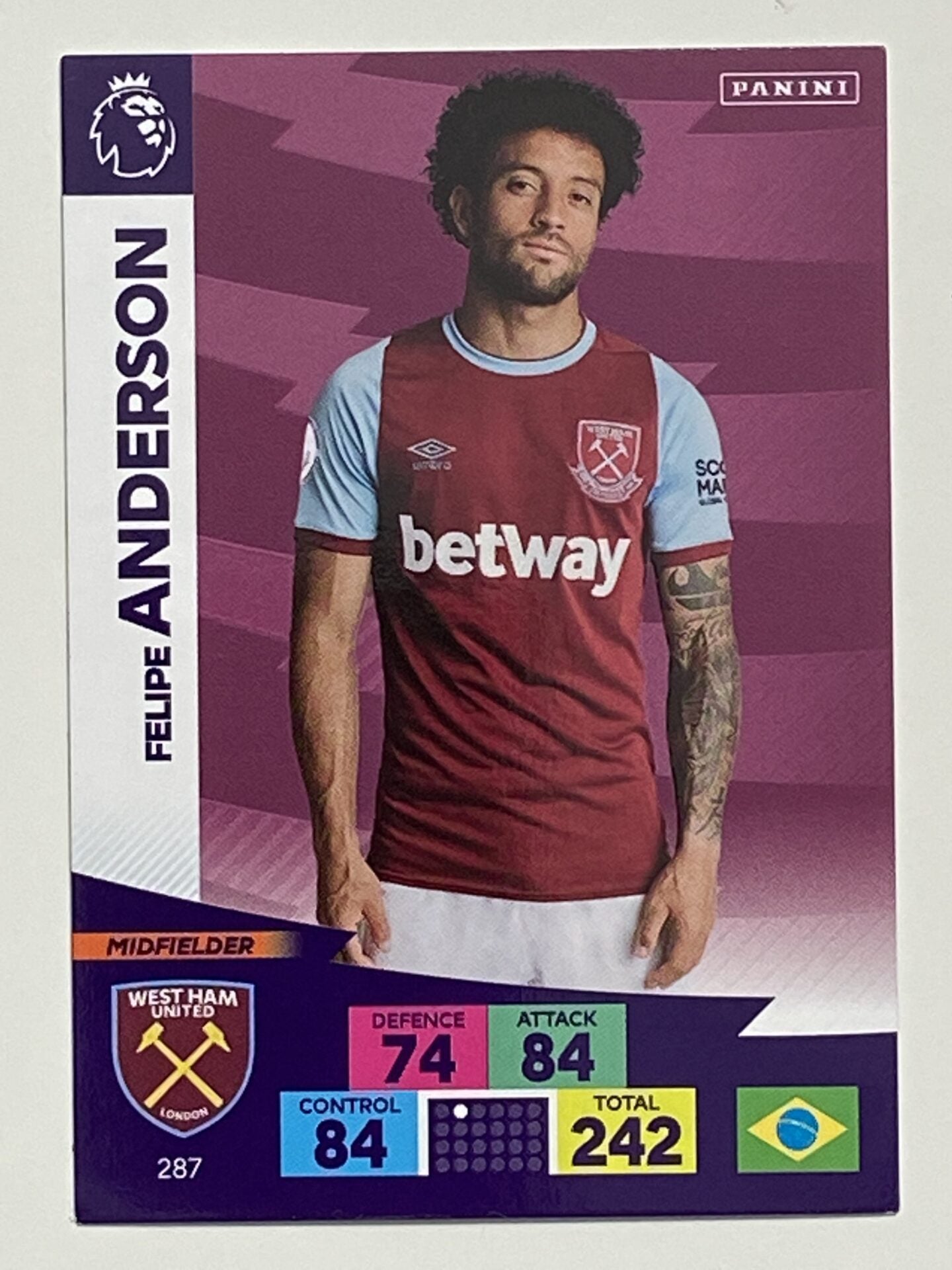 Felipe Anderson (West Ham) Football Card &#8211; Premier League Adrenalyn XL 2020:21