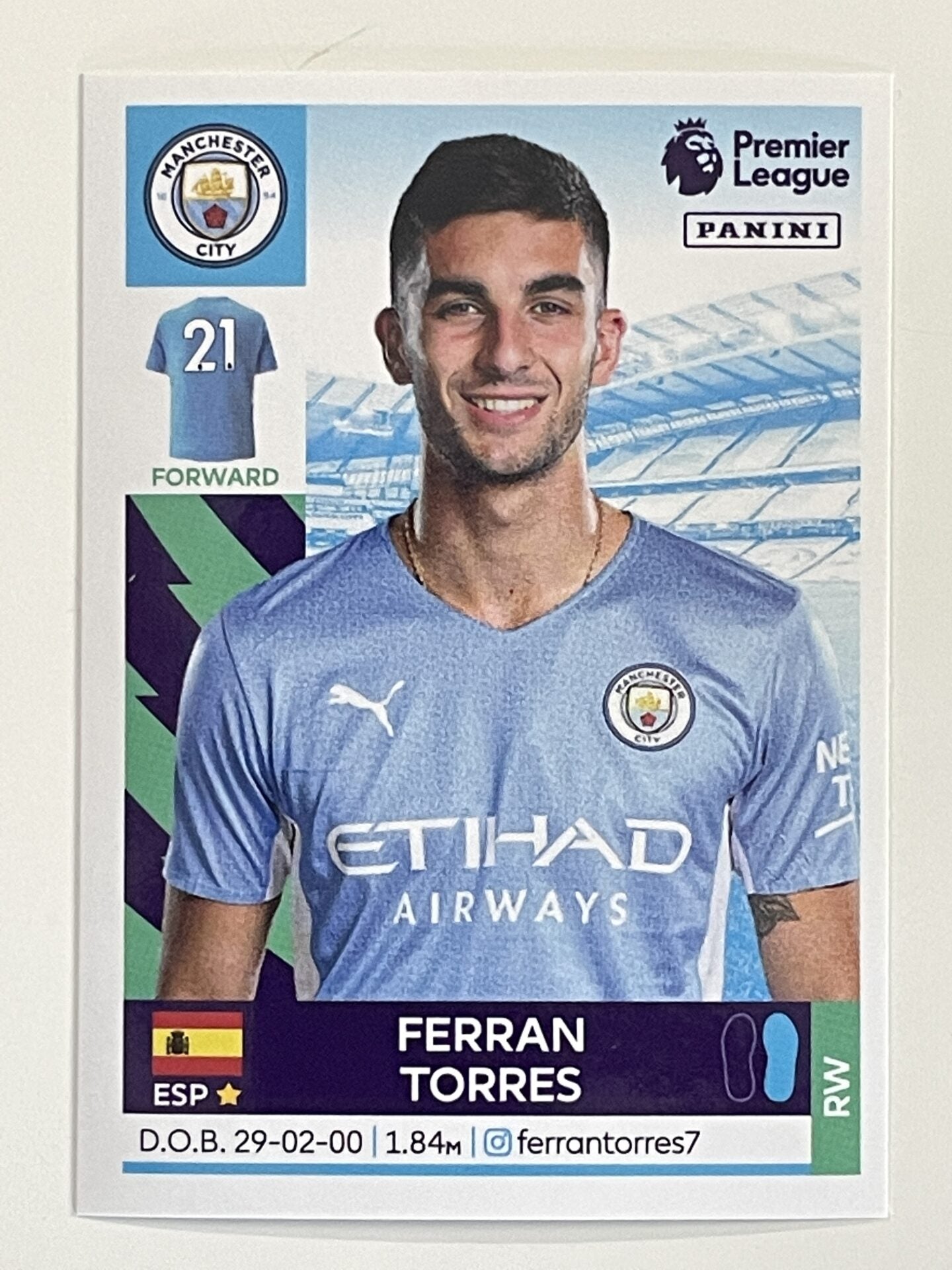 Ferran Torres Manchester City Panini Premier League 2022 Football Sticker