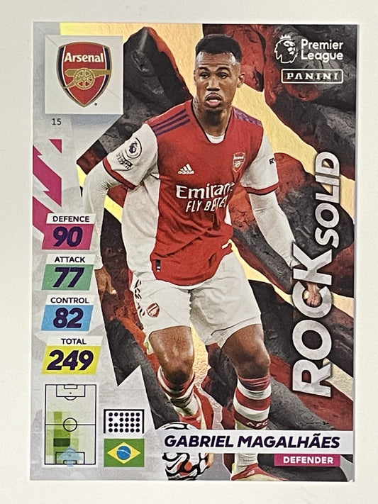 Gabriel Magalhaes Arsenal Rock Solid Panini Adrenalyn XL PLUS Premier League 2021 2022