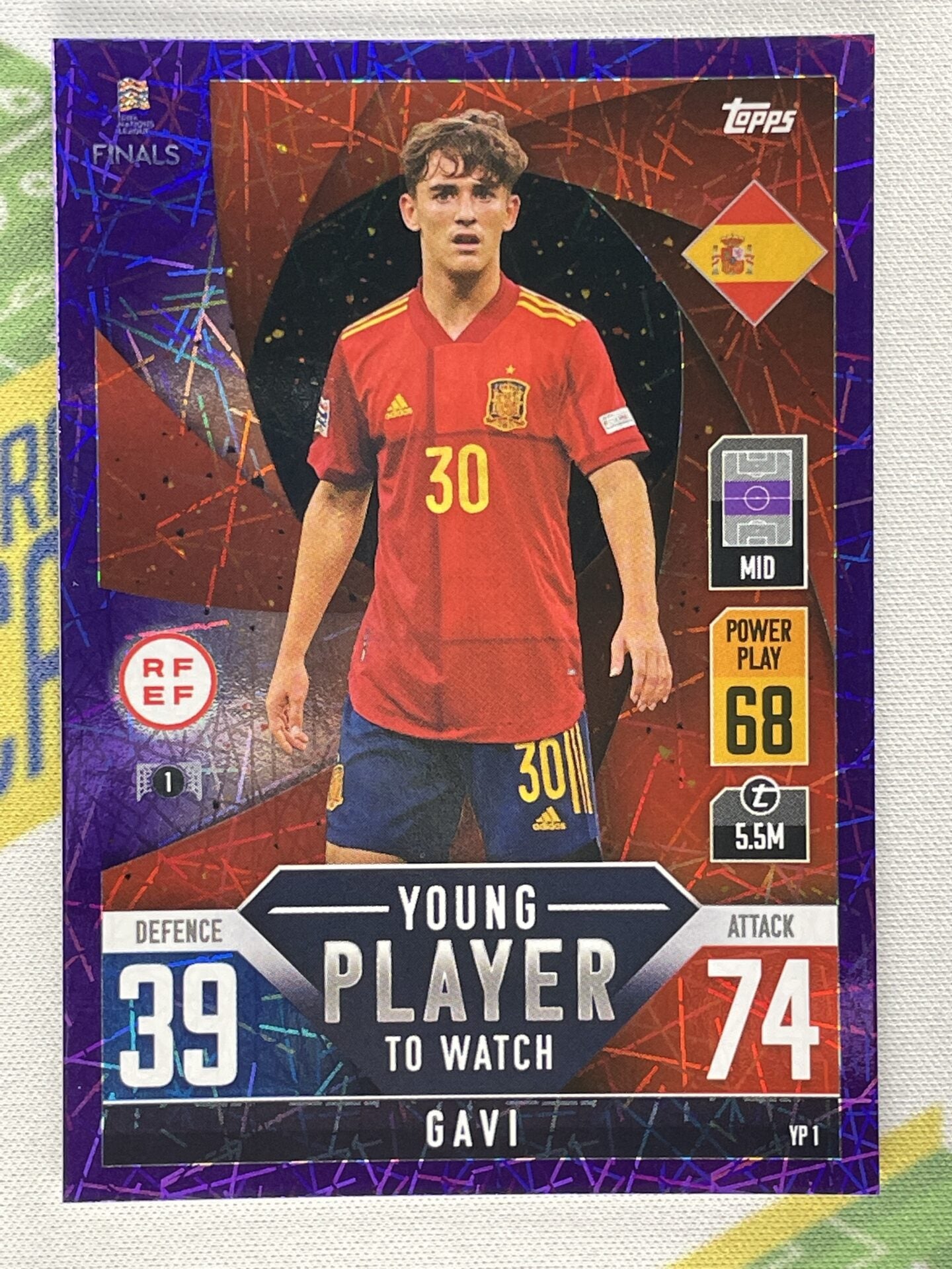 Gavi Spain Young Player to Watch Purple Foil Parallel Topps Match Attax 101 Road to Nations League 2022 Card