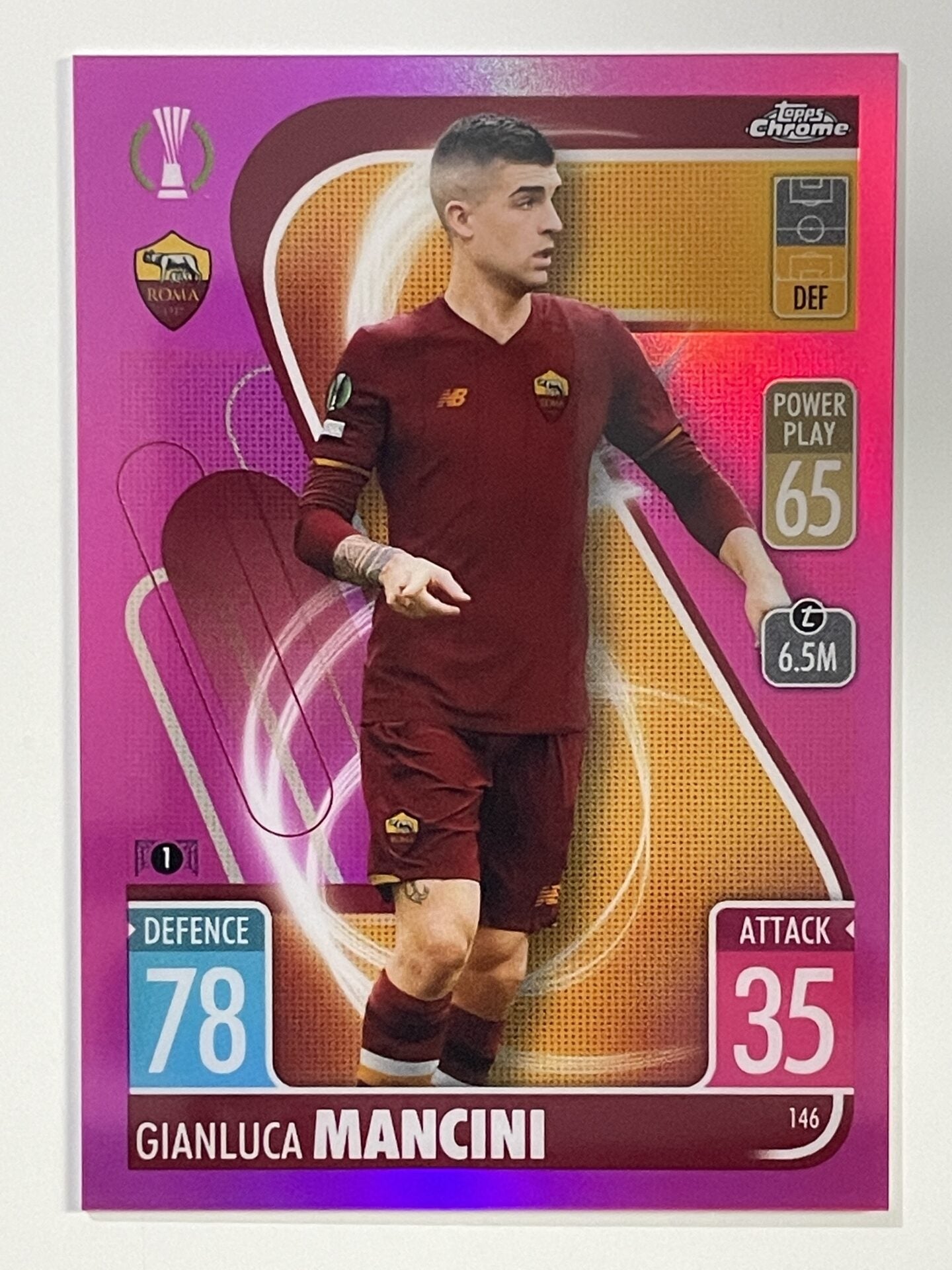 Gianluca Mancini Pink Parallel Topps Match Attax Chrome 2021 2022