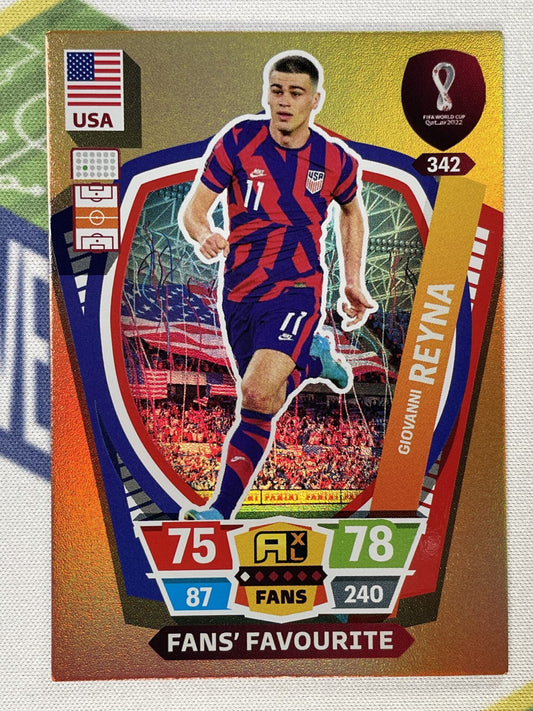 Giovanni Reyna USA Fans Favourite Panini World Cup 2022 Adrenalyn XL Card