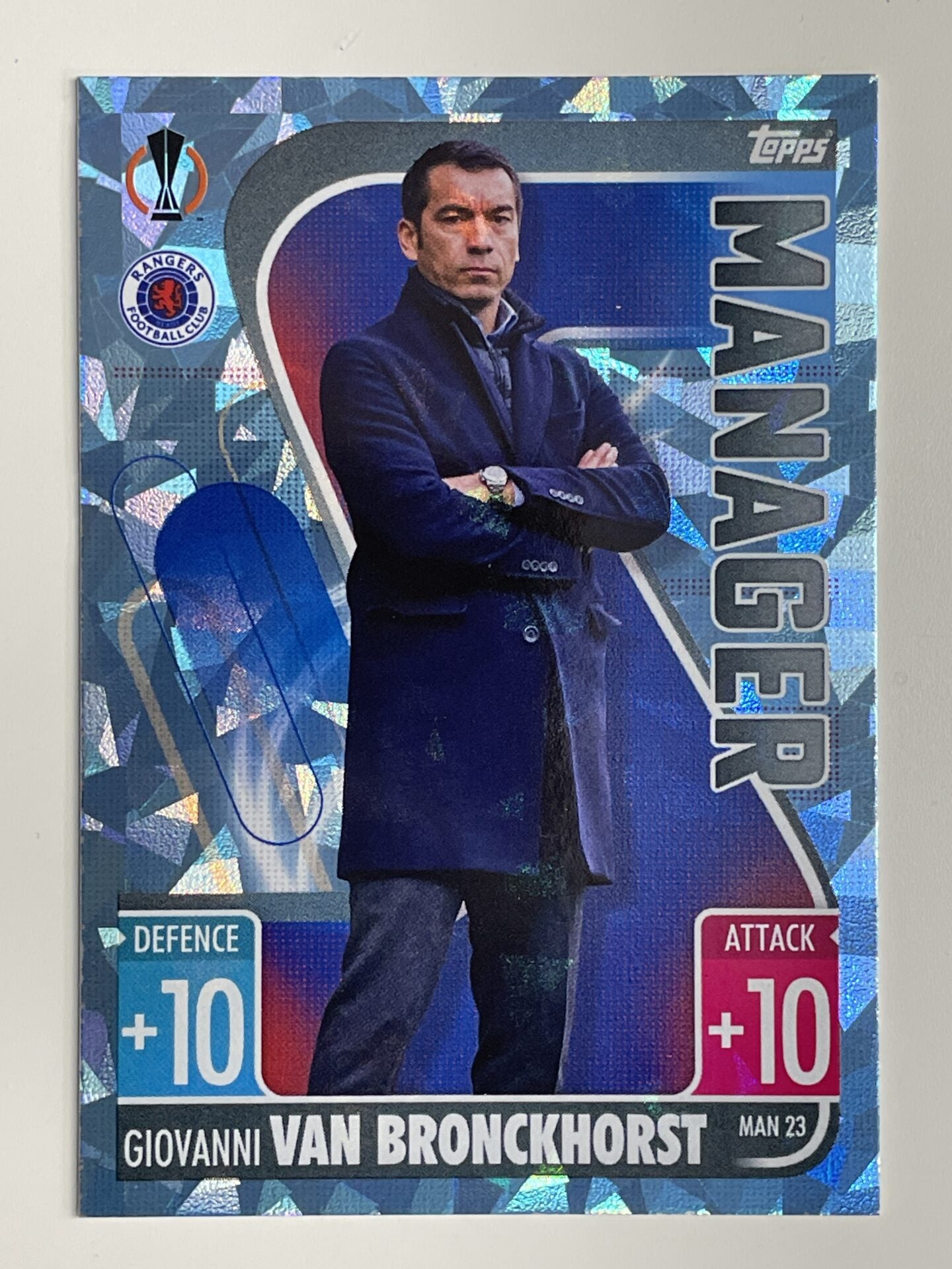 Giovanni Van Bronckhorst Rangers Manager Crystal Foil Parallel Topps Match Attax Extra 2021:22 Champions League Card