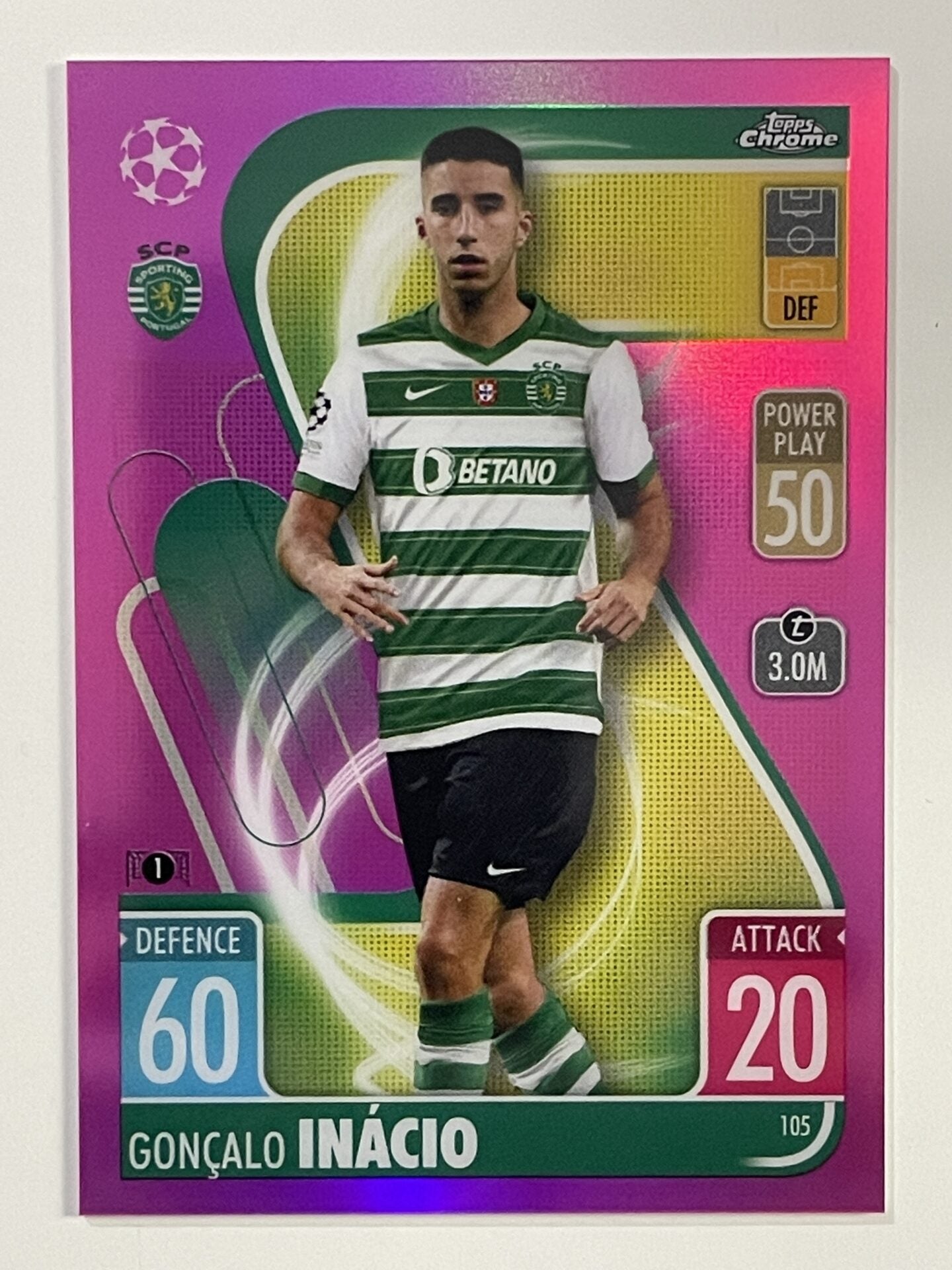 Goncalo Inacio Pink Parallel Topps Match Attax Chrome 2021 2022