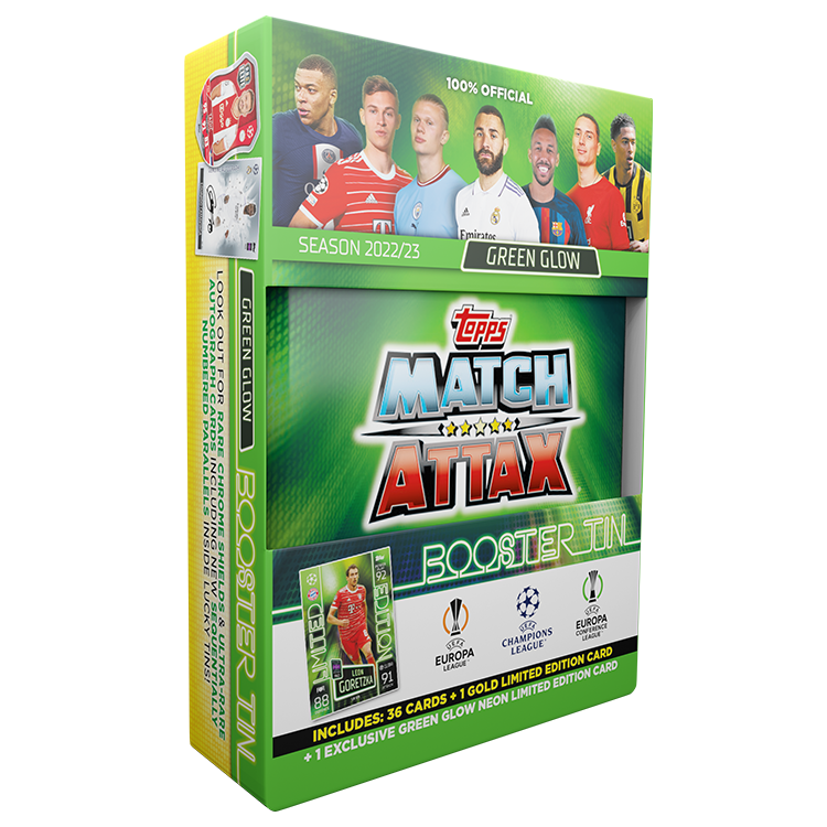 Green Glow Booster Tin Topps Match Attax 2022 2023 Champions League