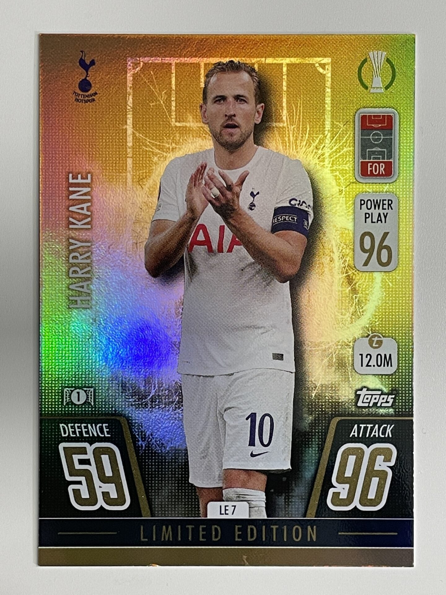 Harry Kane Tottenham Gold Limited Edition Topps Match Attax Extra 2021:22 Champions League Card