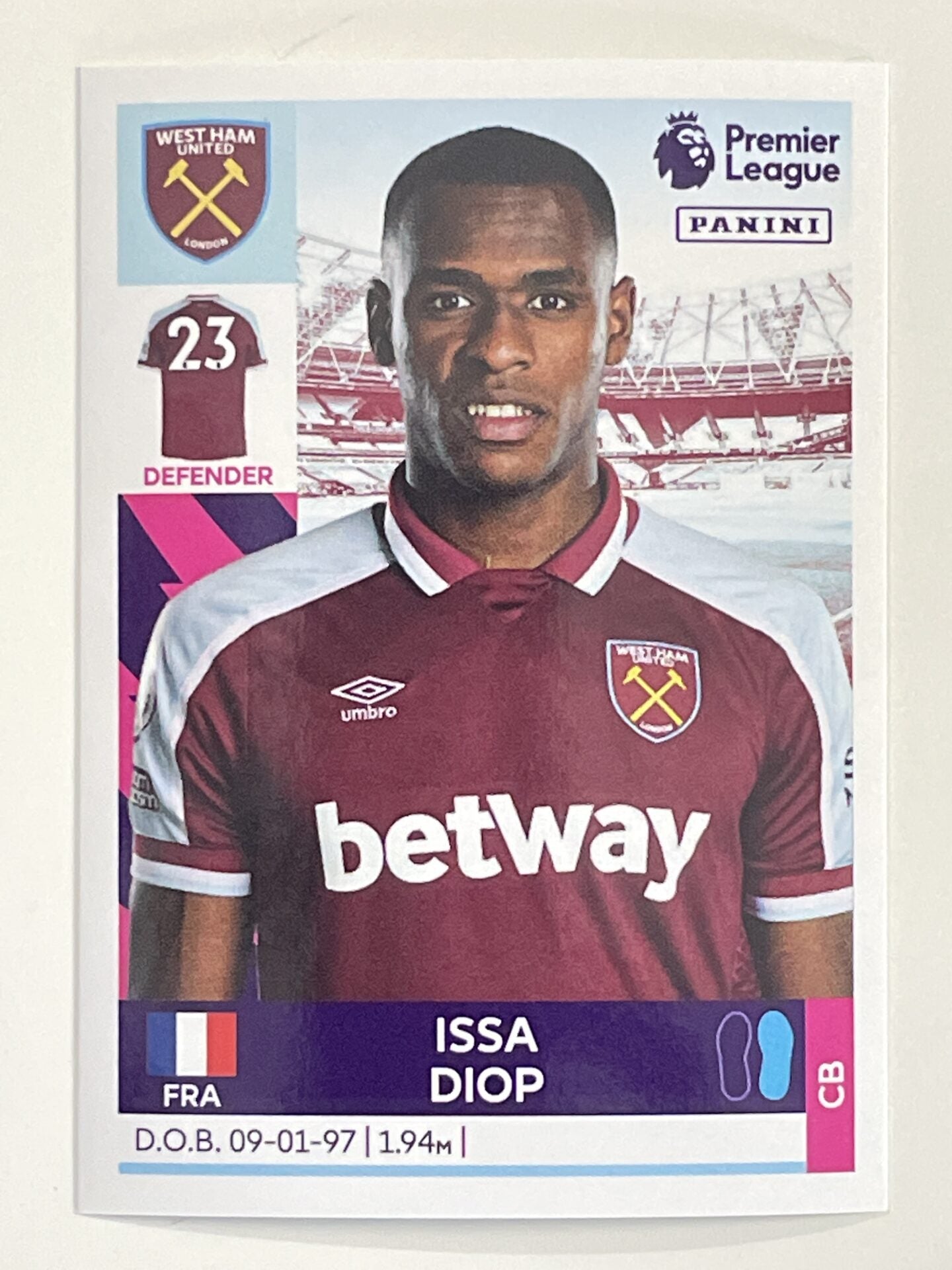 Issa Diop West Ham Panini Premier League 2022 Football Sticker