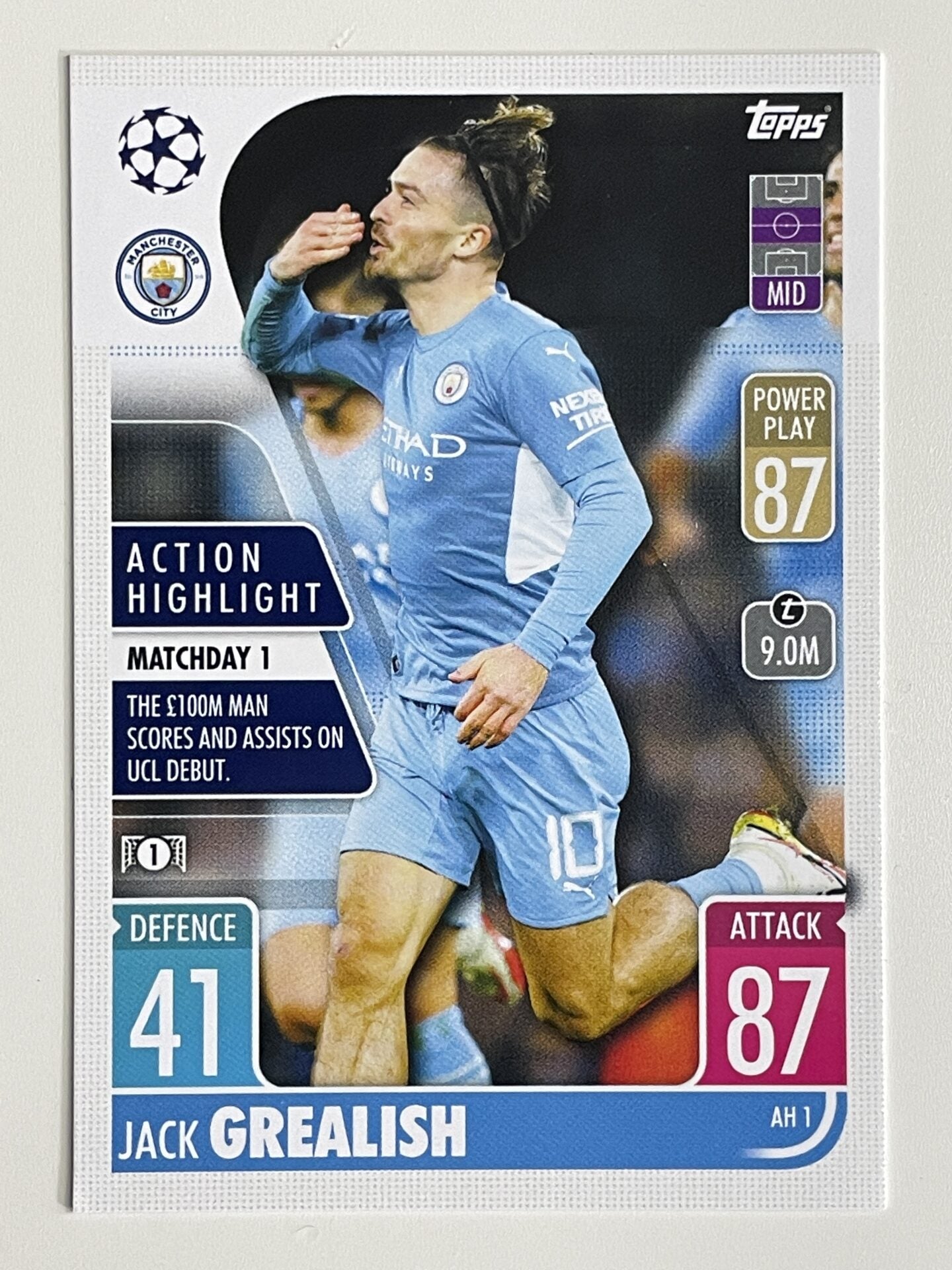 Jack Grealish Manchester City Action Highlight Topps Match Attax Extra 2021:22 Champions League Card