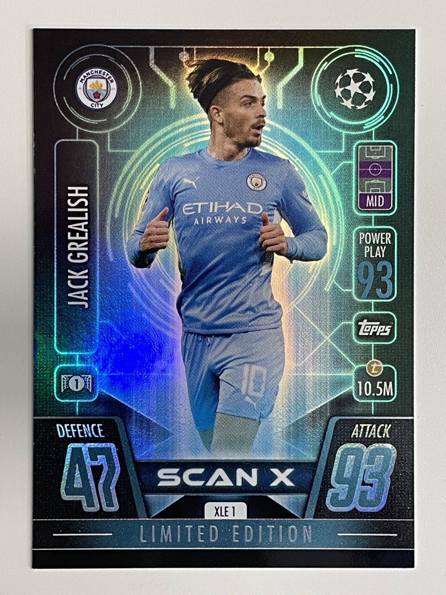 Jack Grealish Manchester City Scan X Limited Edition Topps Match Attax Extra 2021:22 Champions League Card