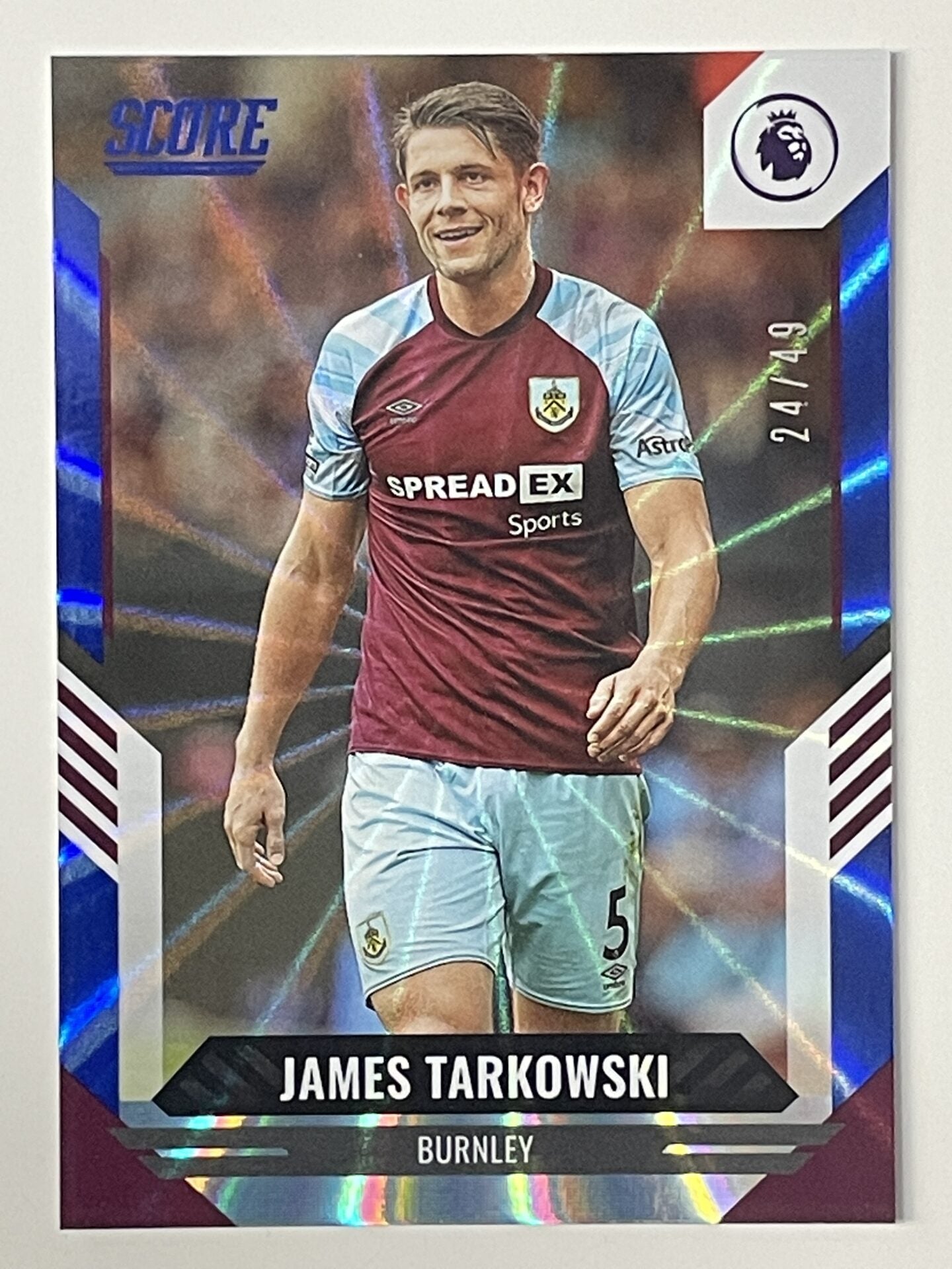 James Tarkowski Burnley Base Blue Laser Parallel Panini Premier League Score 2021 2022