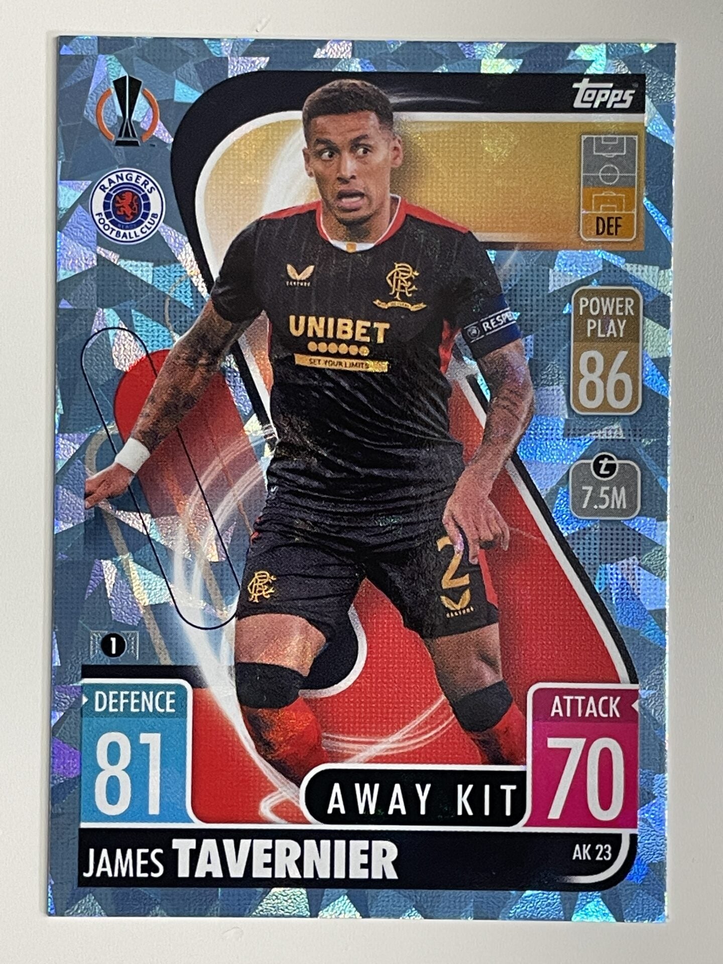 James Tavernier Rangers Away Kit Crystal Foil Parallel Topps Match Attax Extra 2021:22 Champions League Card