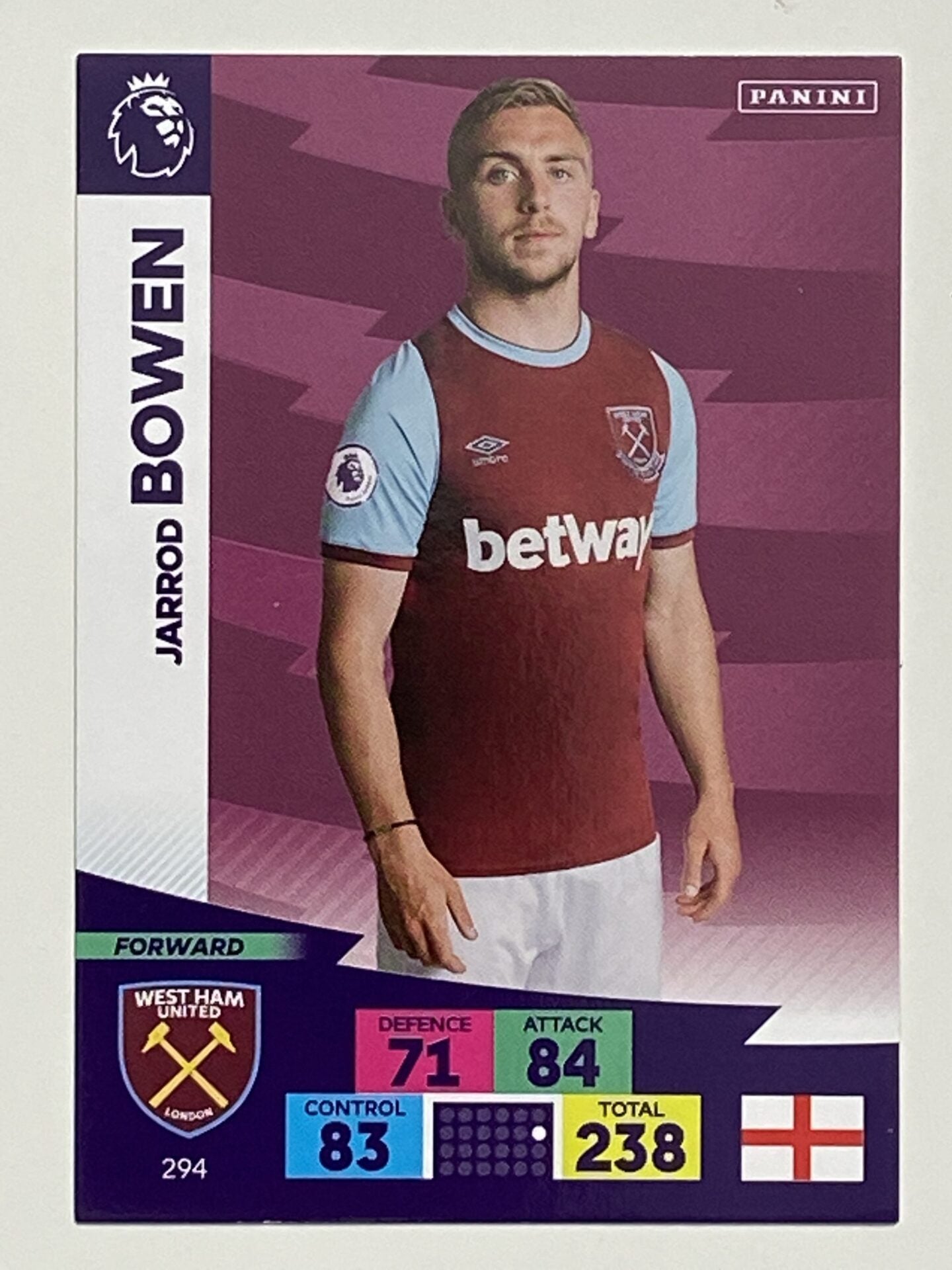 Jarrod Bowen (West Ham) Football Card &#8211; Premier League Adrenalyn XL 2020:21