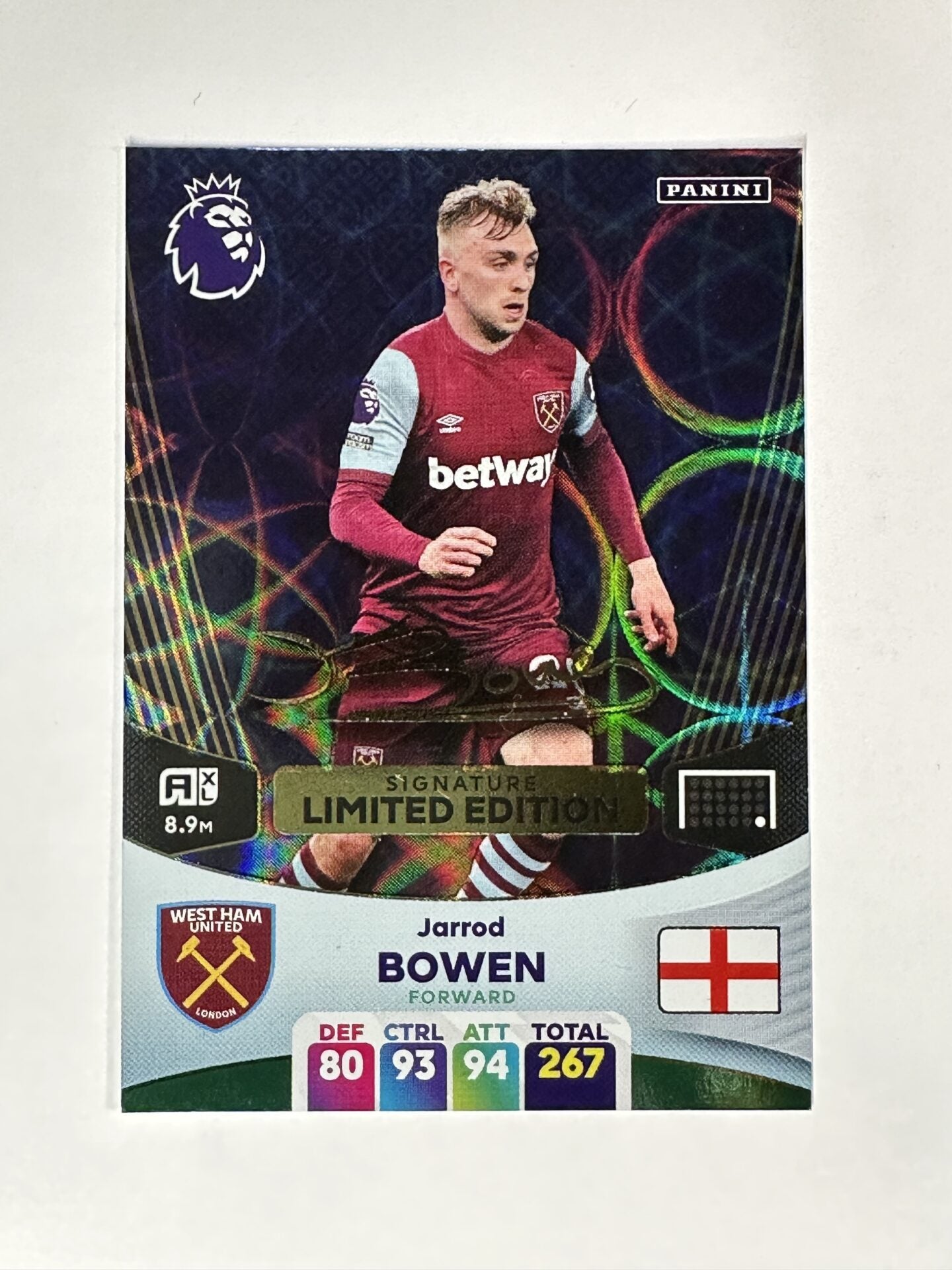 Jarrod Bowen West Ham Signature Limited Edition Panini Premier League Adrenalyn XL 2024 Card