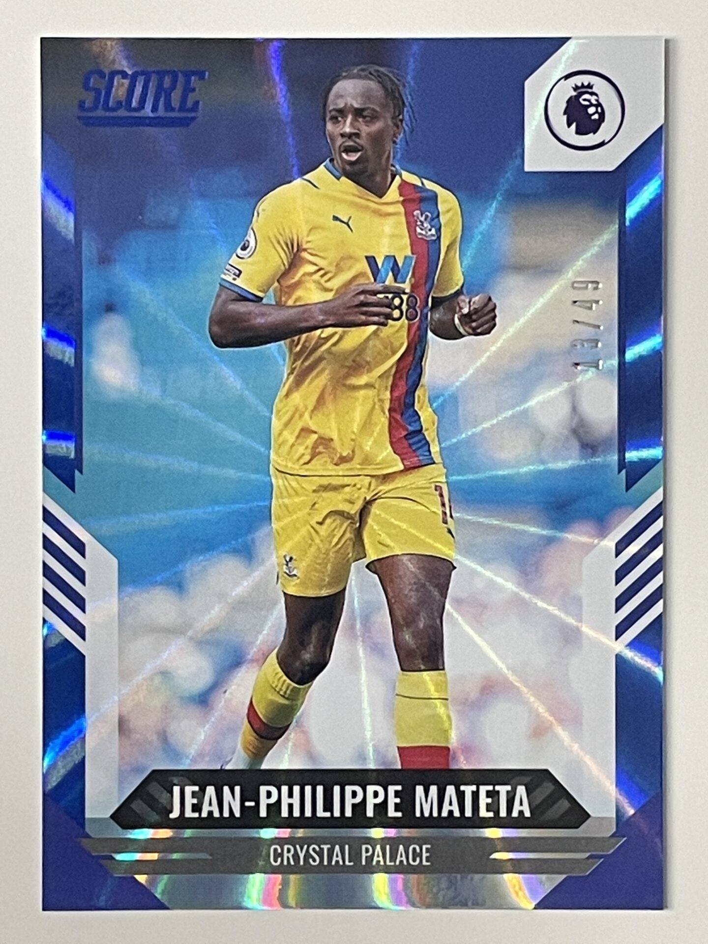 Jean-Philippe Mateta Base Blue Laser Parallel Panini Premier League Score 2021 2022