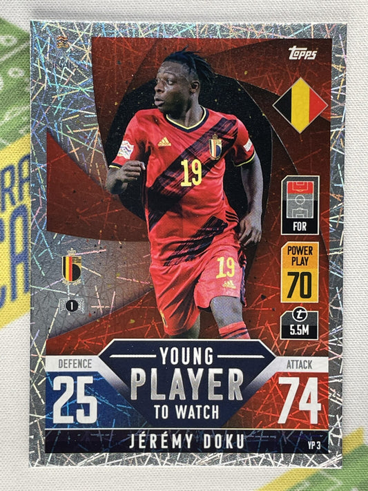 Jeremy Doku Belgium Young Player to Watch Topps Match Attax 101 Road to Nations League 2022 Card