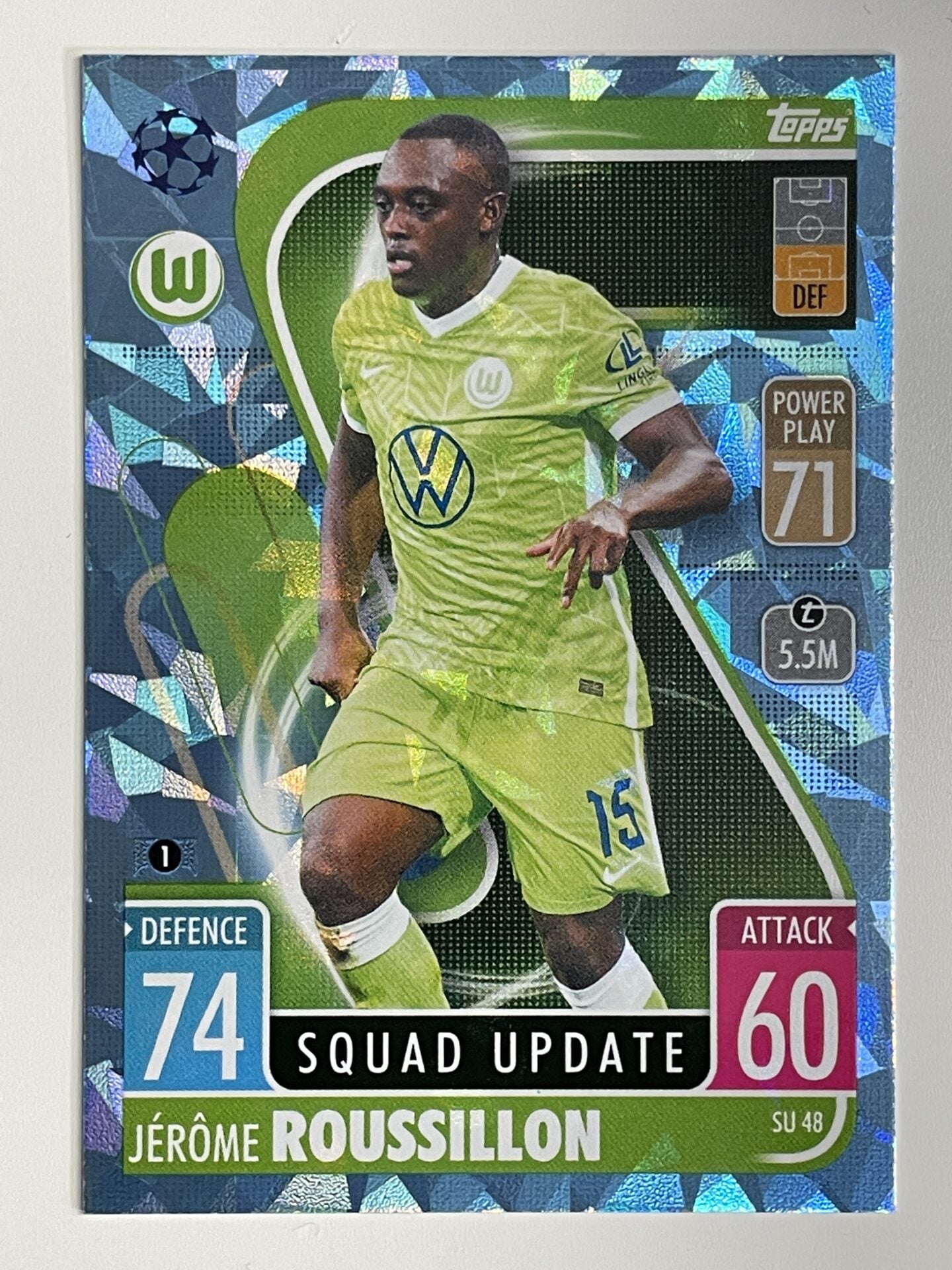 Jerome Roussillon Wolfsburg Base Crystal Foil Parallel Topps Match Attax Extra 2021:22 Champions League Card