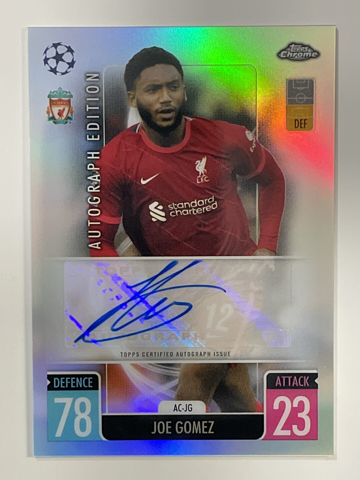 Joe Gomez Autograph Liverpool Topps Match Attax Chrome 2021 2022