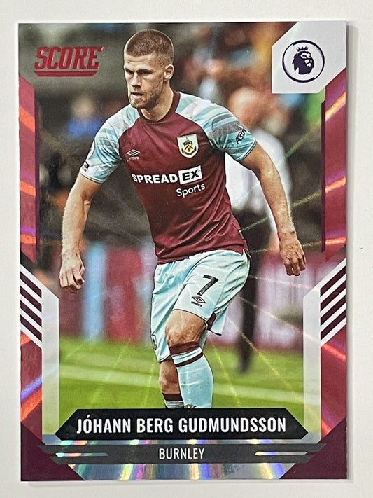 Johann Berg Gudmundsson Burnley Base Red Laser Parallel Panini Premier League Score 2021 2022