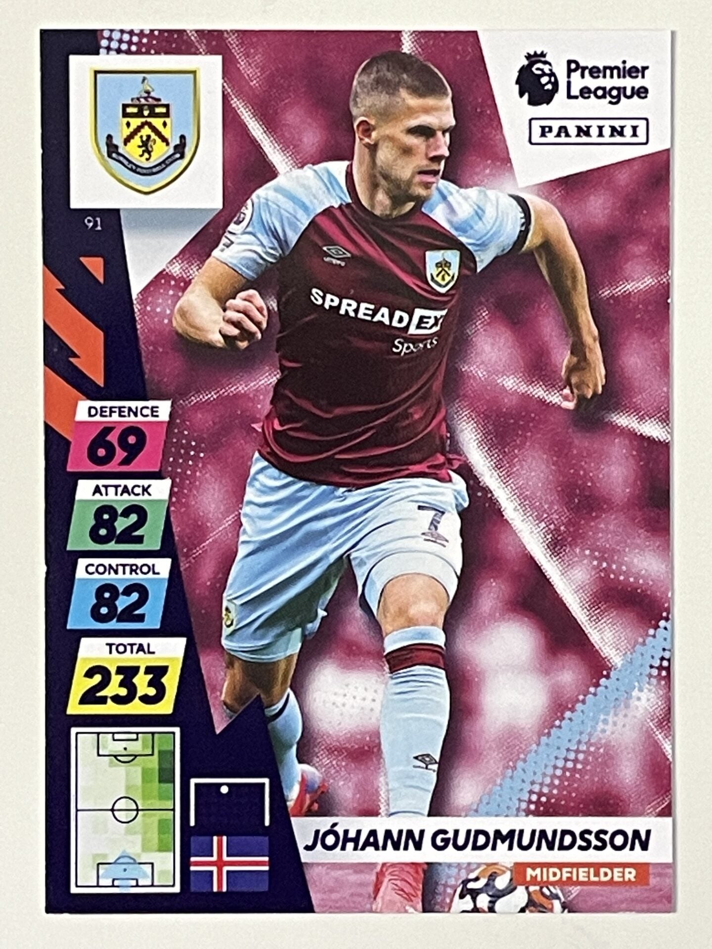 Johann Gudmundsson Burnley Base Panini Adrenalyn XL PLUS Premier League 2021 2022