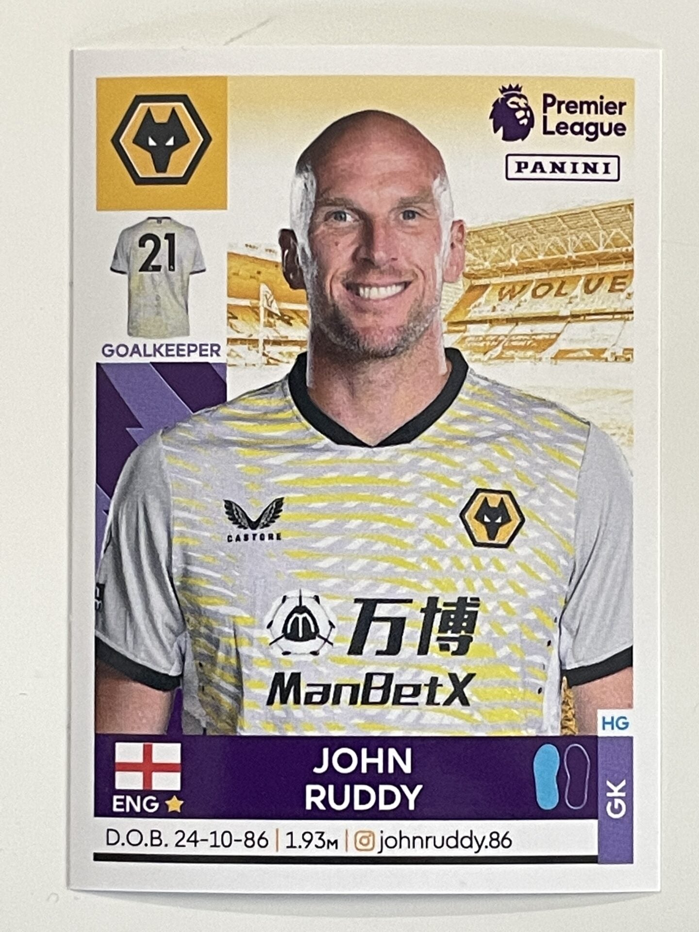 John Ruddy Wolves Panini Premier League 2022 Football Sticker