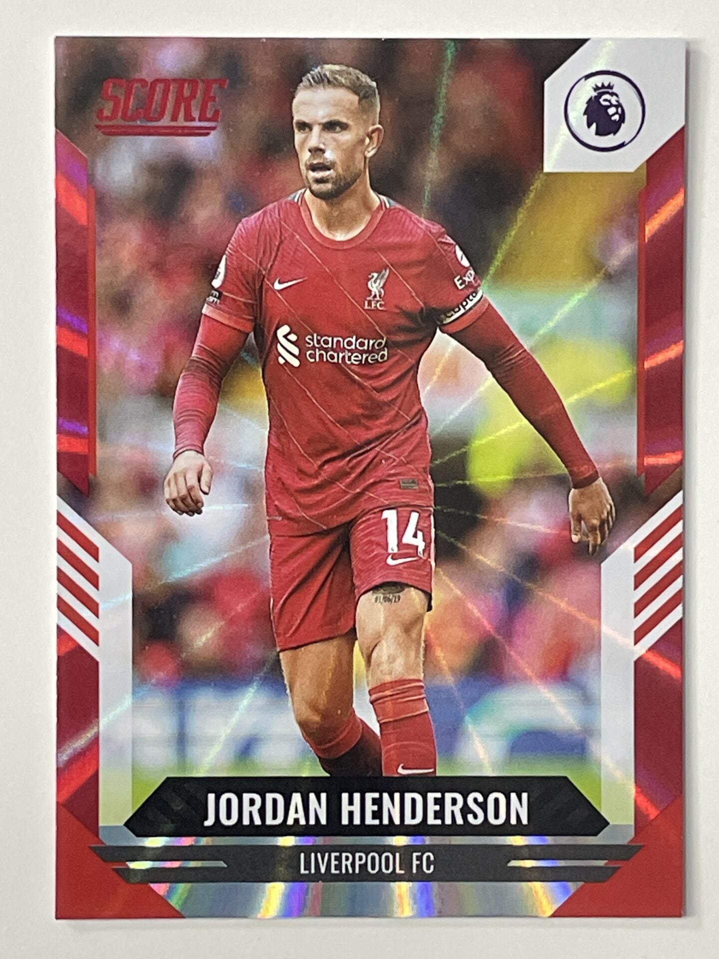 Jordan Henderson Liverpool Base Red Laser Parallel Panini Premier League Score 2021 2022