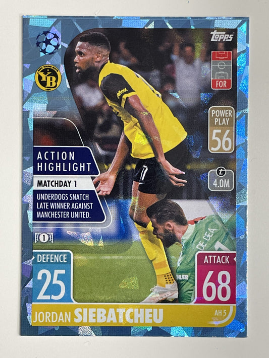 Jordan Siebatcheu Young Boys Action Highlight Crystal Foil Parallel Topps Match Attax Extra 2021:22 Champions League Card