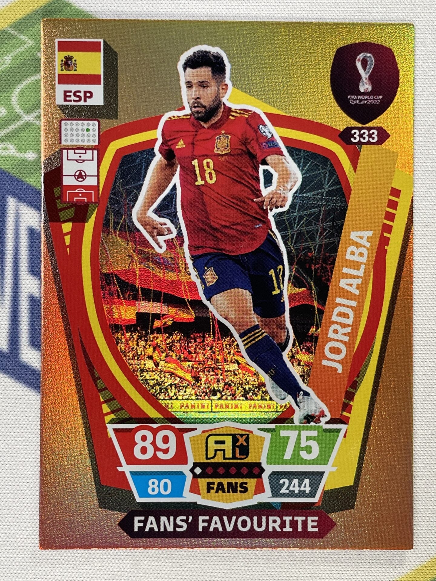 Jordi Alba Spain Fans Favourite Panini World Cup 2022 Adrenalyn XL Card