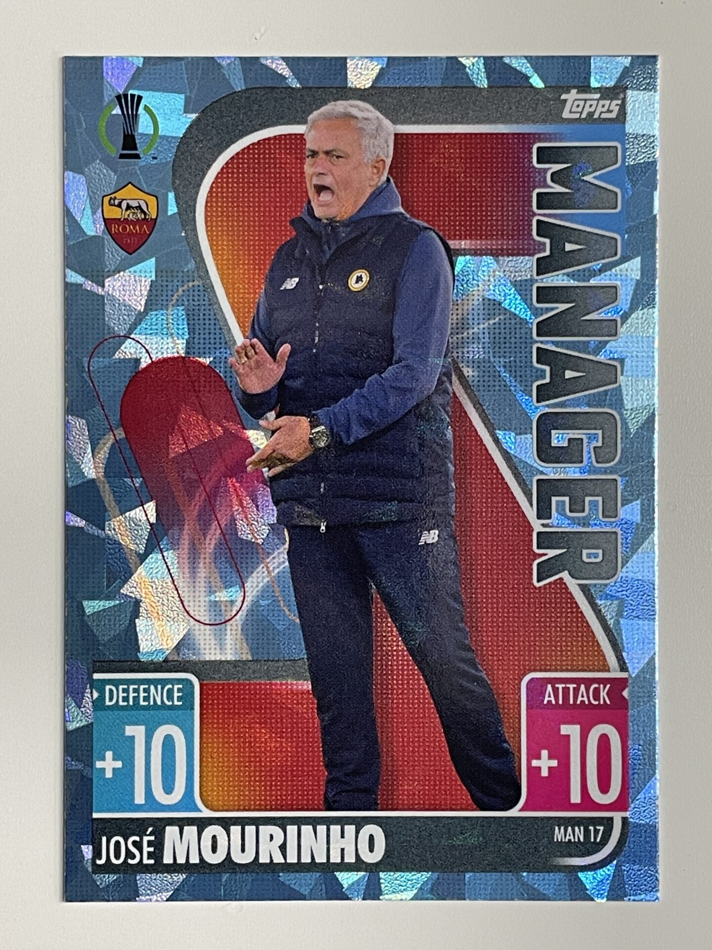 Jose Mourinho Roma Manager Crystal Foil Parallel Topps Match Attax Extra 2021:22 Champions League Card