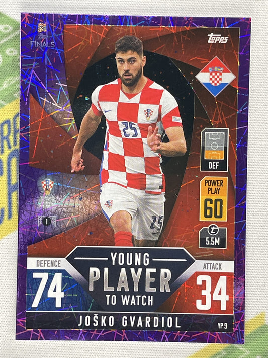 Josko Gvardiol Croatia Young Player to Watch Purple Foil Parallel Topps Match Attax 101 Road to Nations League 2022 Card