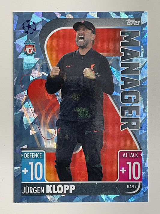 Jurgen Klopp Liverpool FC Manager Crystal Foil Parallel Topps Match Attax Extra 2021:22 Champions League Card