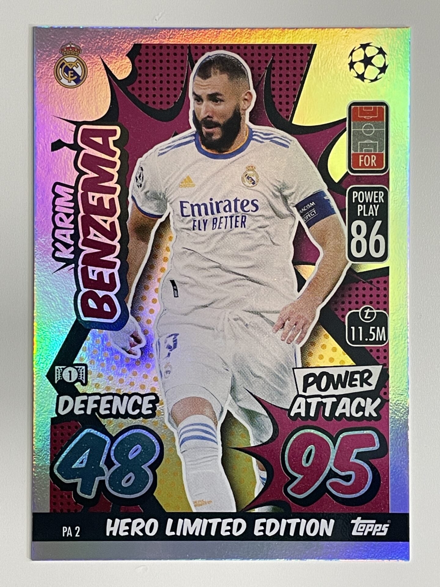 Karim Benzema Real Madrid Hero Limited Edition Topps Match Attax Extra 2021:22 Champions League Card