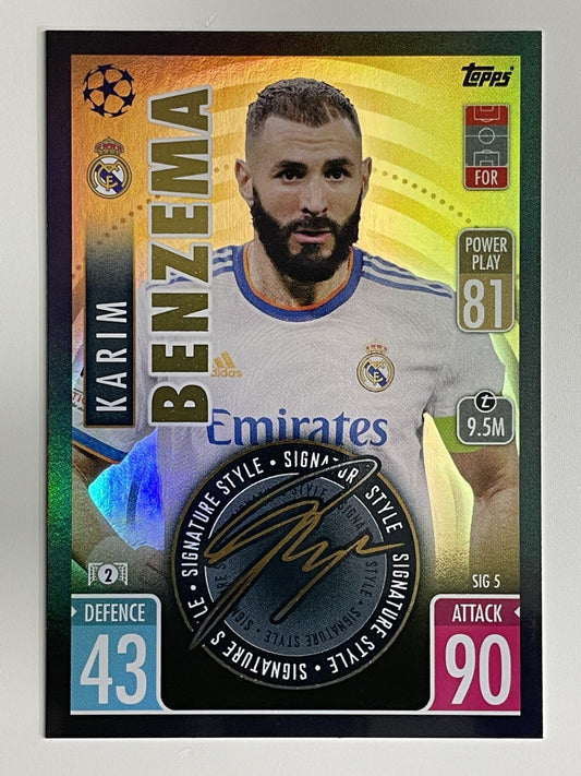 Karim Benzema Real Madrid Signature Style Topps Match Attax Extra 2021:22 Champions League Card