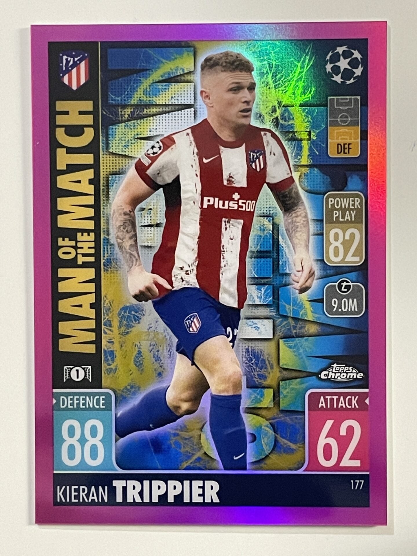 Kieran Trippier Man of the Match Pink Parallel Topps Match Attax Chrome 2021 2022