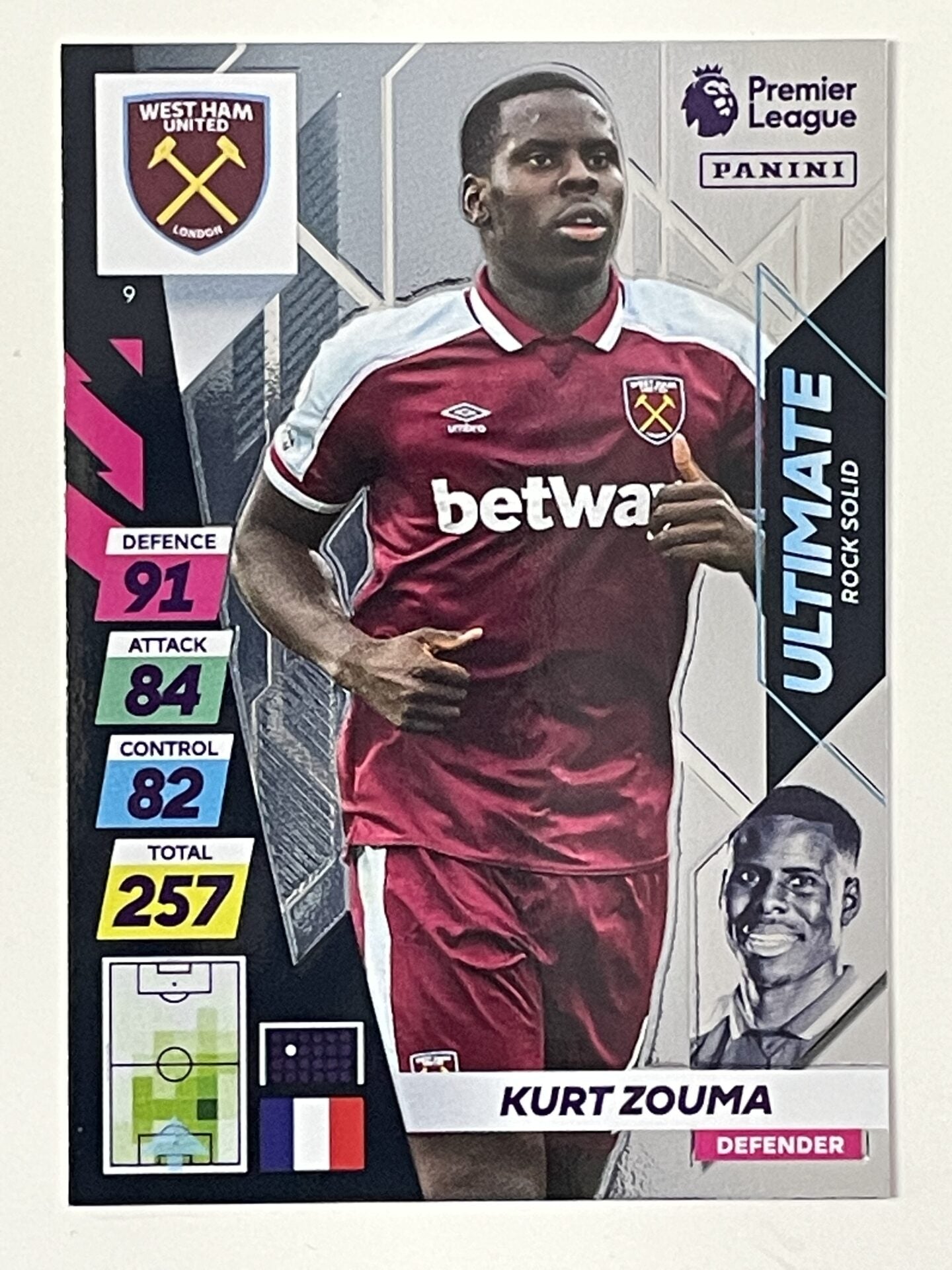 Kurt Zouma West Ham Ultimate Rock Solid Panini Adrenalyn XL PLUS Premier League 2021 2022