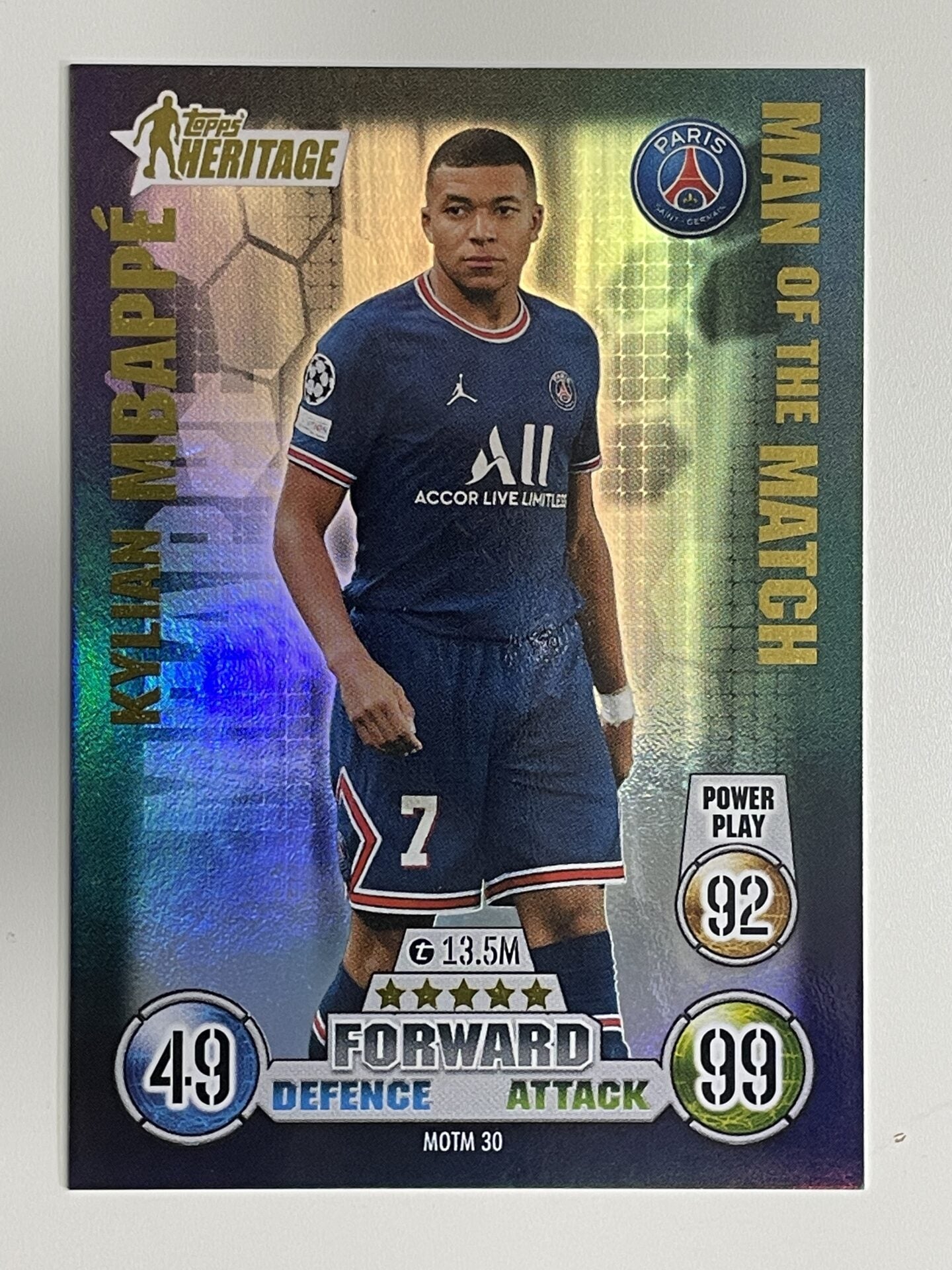 Kylian Mbappe PSG Man of the Match Heritage Topps Match Attax Extra 2021:22 Champions League Card