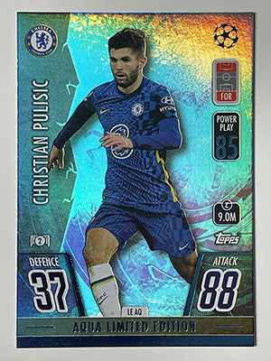 LE-AQ.-Christian-Pulisic-Chelsea-Aqua-Limited-Edition-Match-Attax-2021-22-Topps-Football-Card