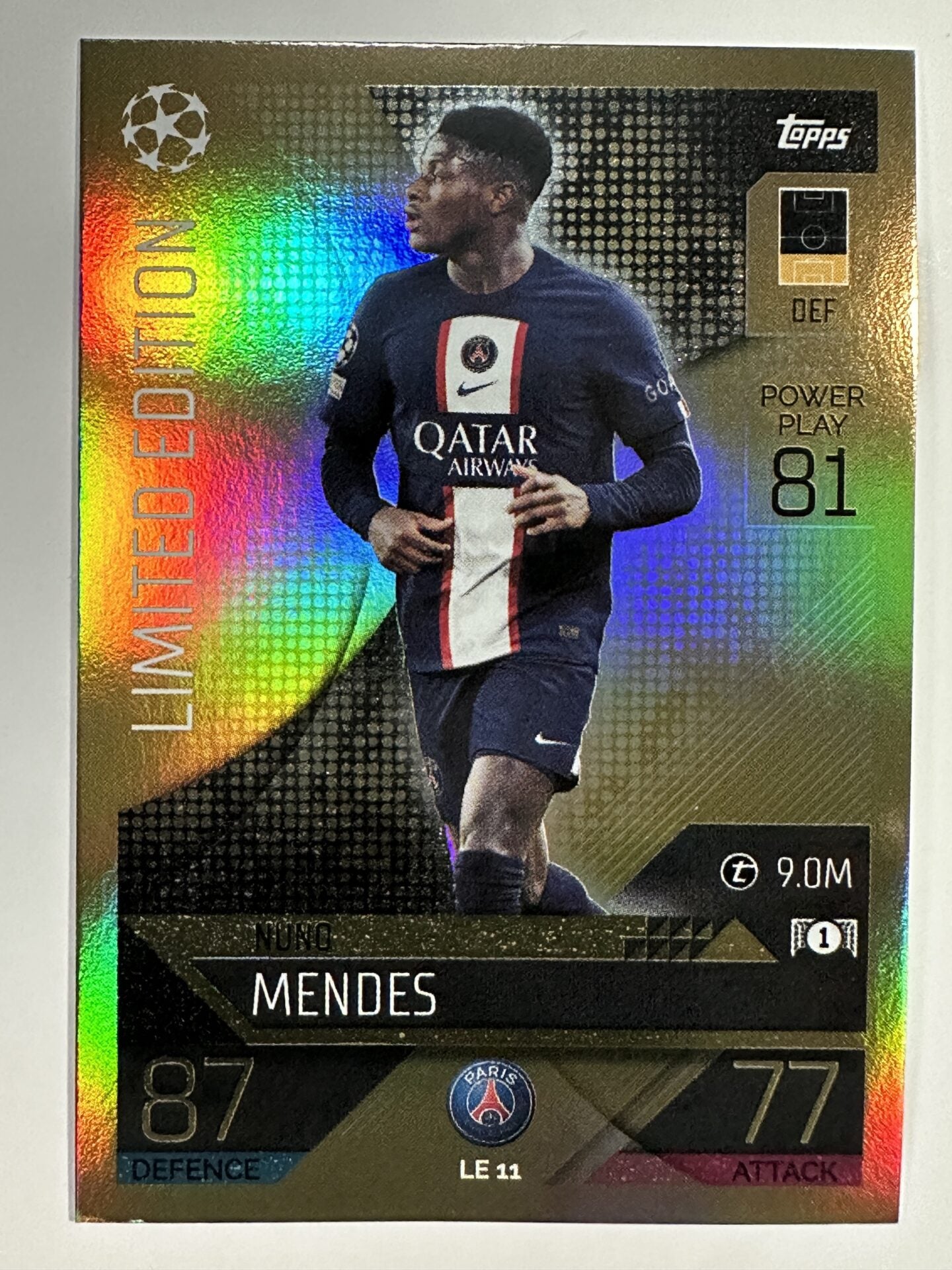 LE11 Nuno Mendes Limited Edition (Paris Saint-Germain) Topps Match Attax 2022:2023 Card