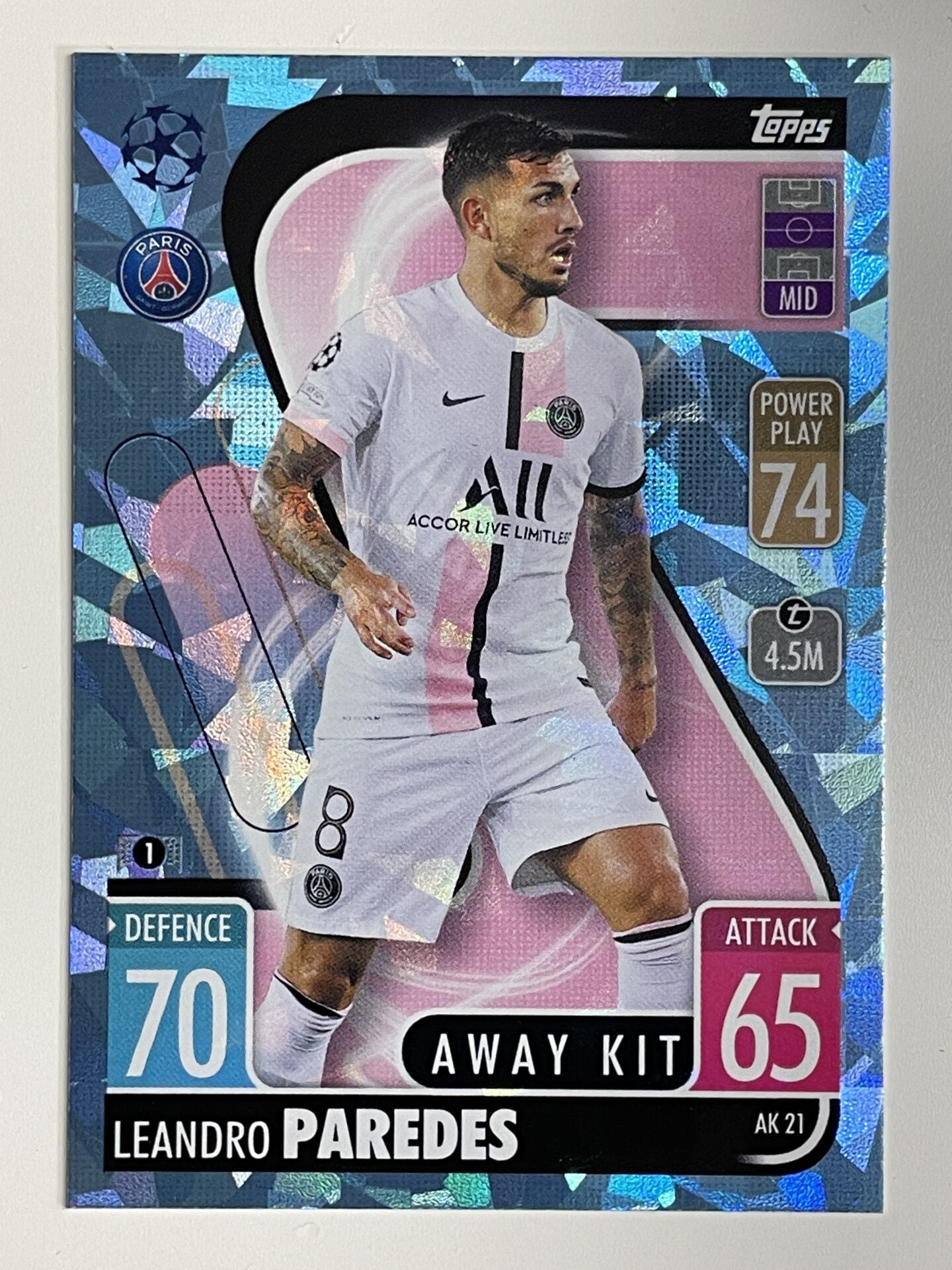 Leandro Paredes PSG Away Kit Crystal Foil Parallel Topps Match Attax Extra 2021:22 Champions League Card