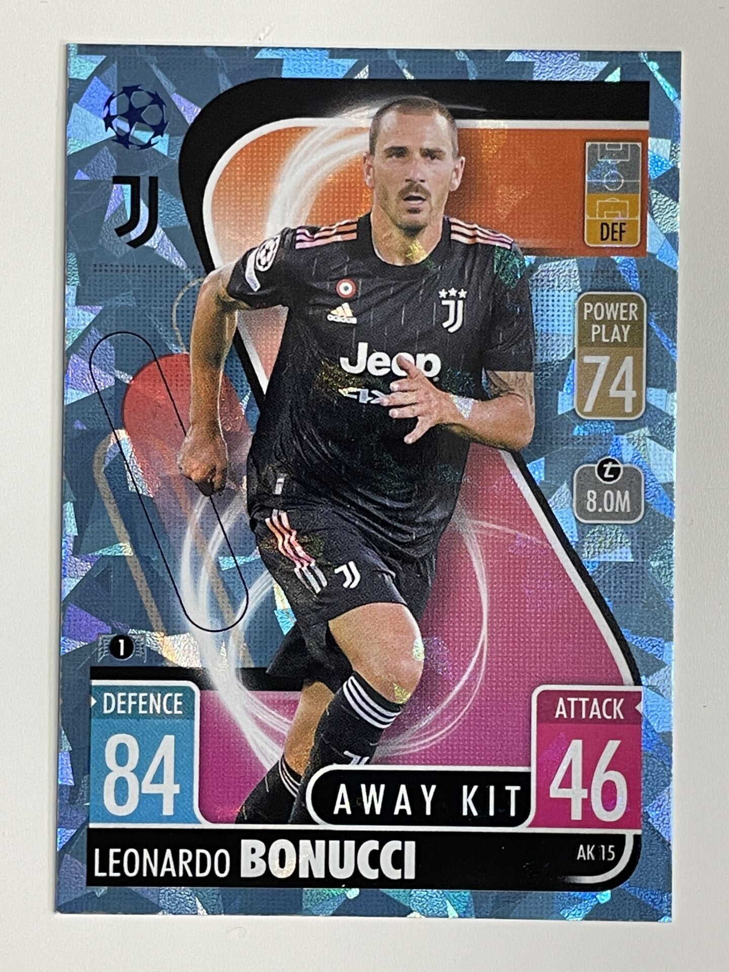 Leonardo Bonucci Juventus Away Kit Crystal Foil Parallel Topps Match Attax Extra 2021:22 Champions League Card